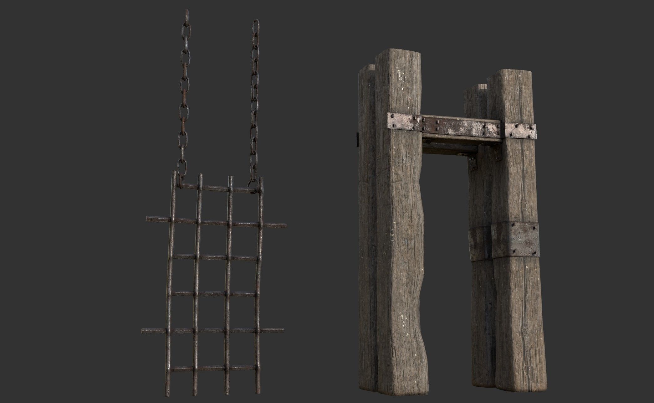 Metal Gate with Wooden Frame Low-poly 3D model_7