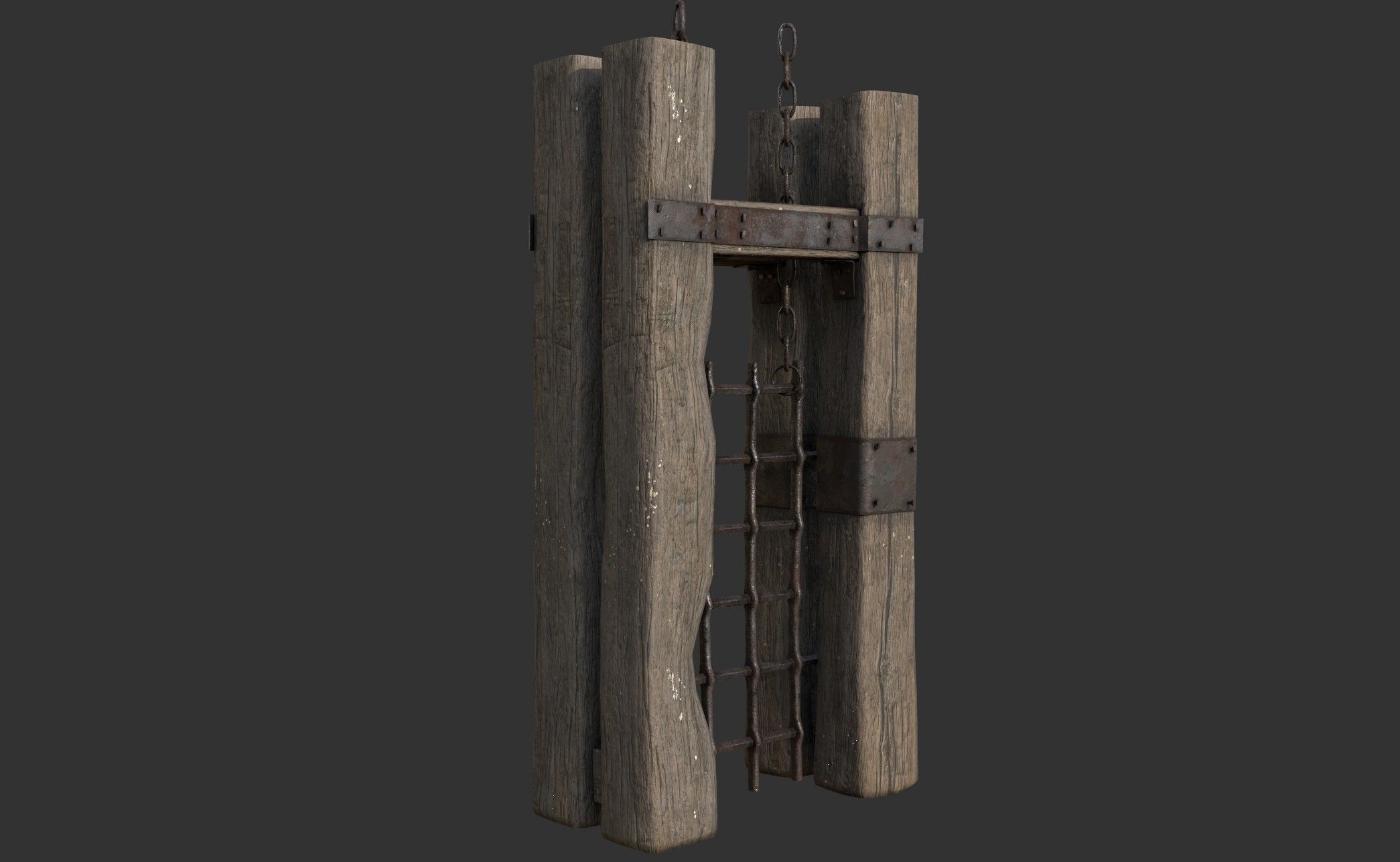Metal Gate with Wooden Frame Low-poly 3D model_2