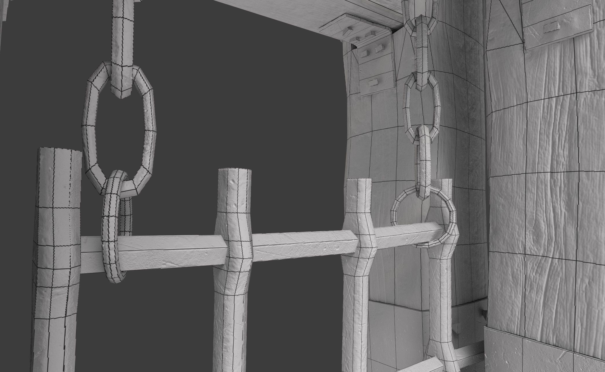 Metal Gate with Wooden Frame Low-poly 3D model_13