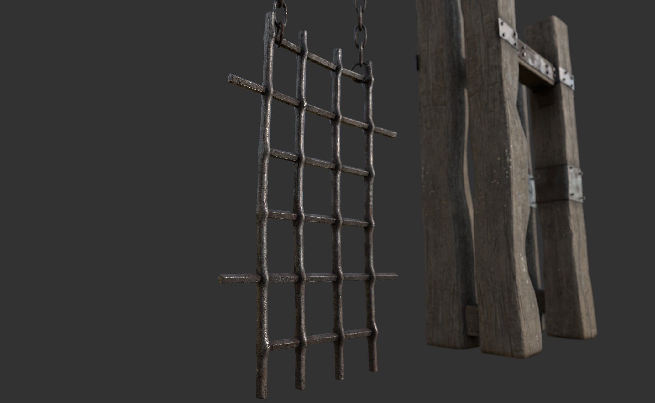 Metal Gate with Wooden Frame Low-poly 3D model_8