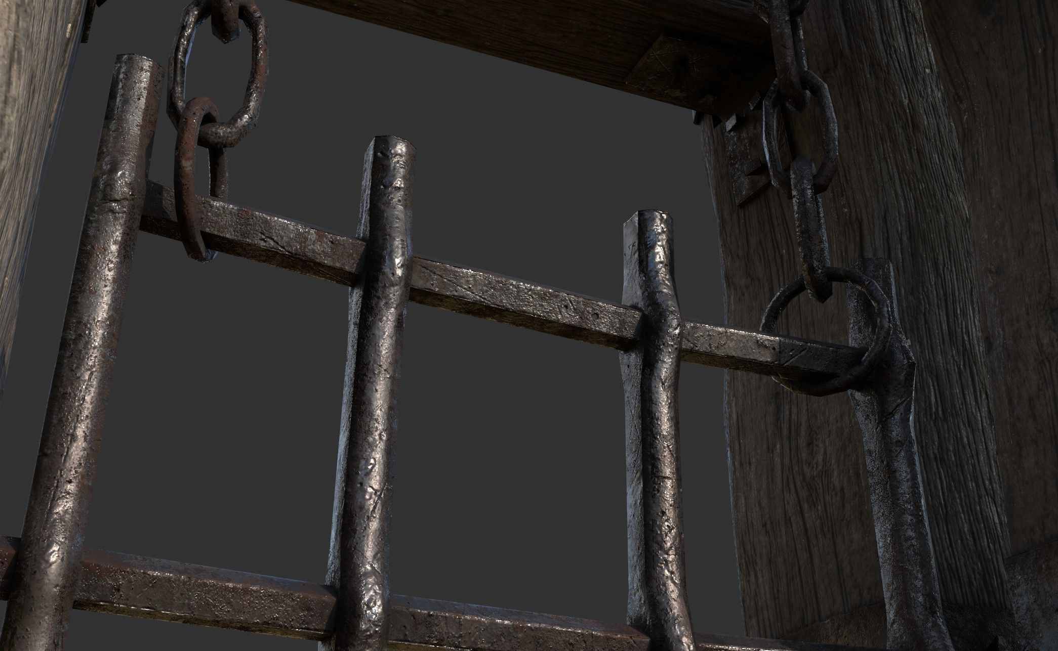 Metal Gate with Wooden Frame Low-poly 3D model_6