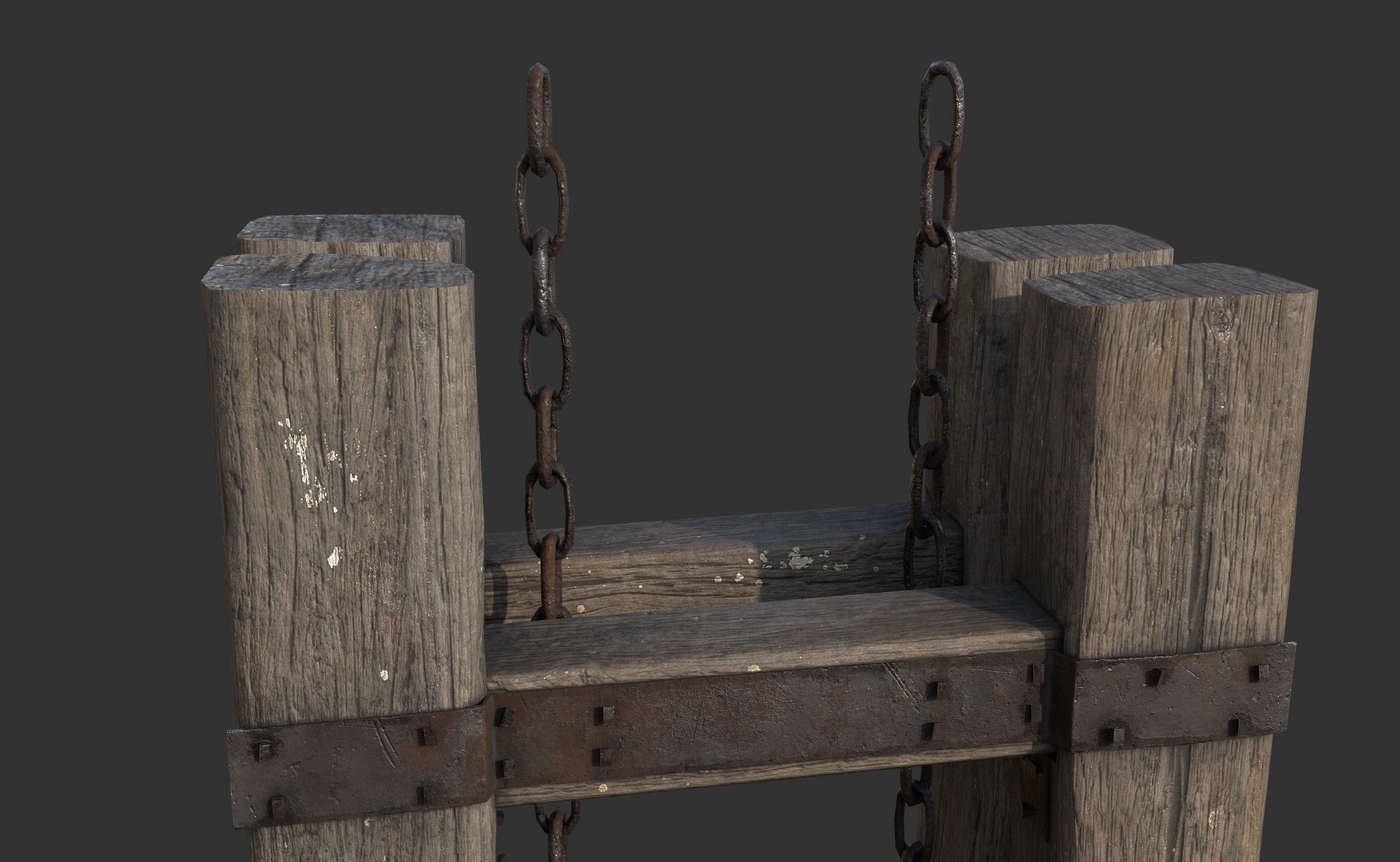 Metal Gate with Wooden Frame Low-poly 3D model_5