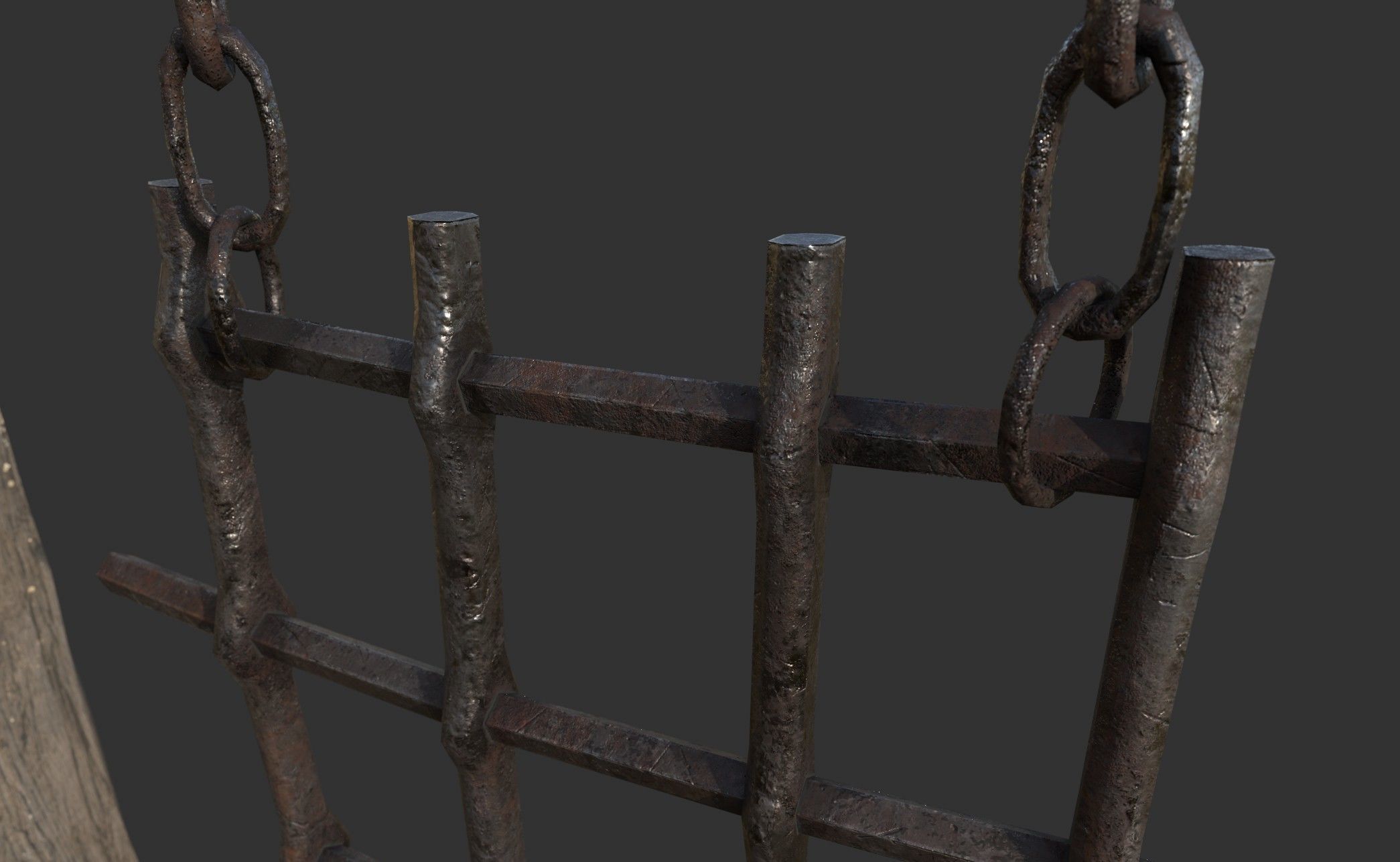 Metal Gate with Wooden Frame Low-poly 3D model_10