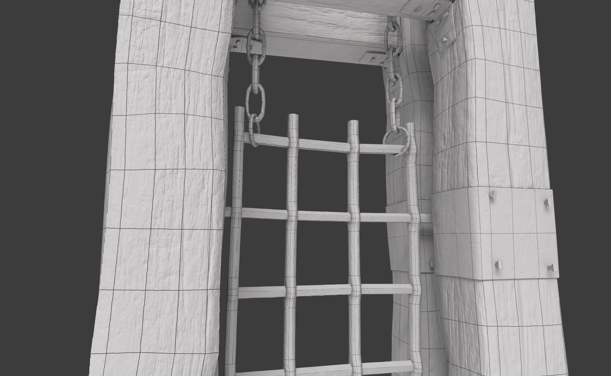 Metal Gate with Wooden Frame Low-poly 3D model_11