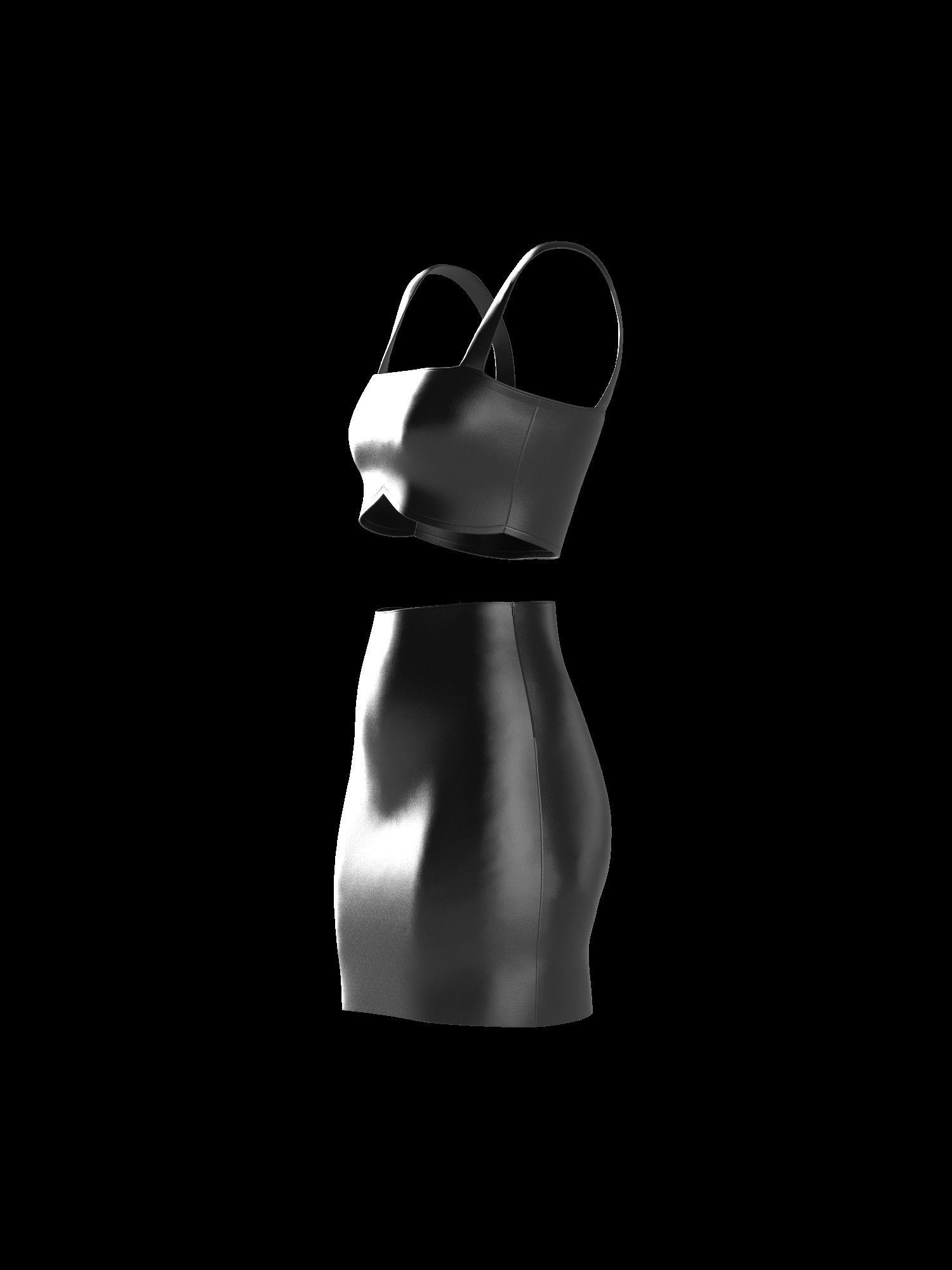 Female leather top and skirt 3D model_6