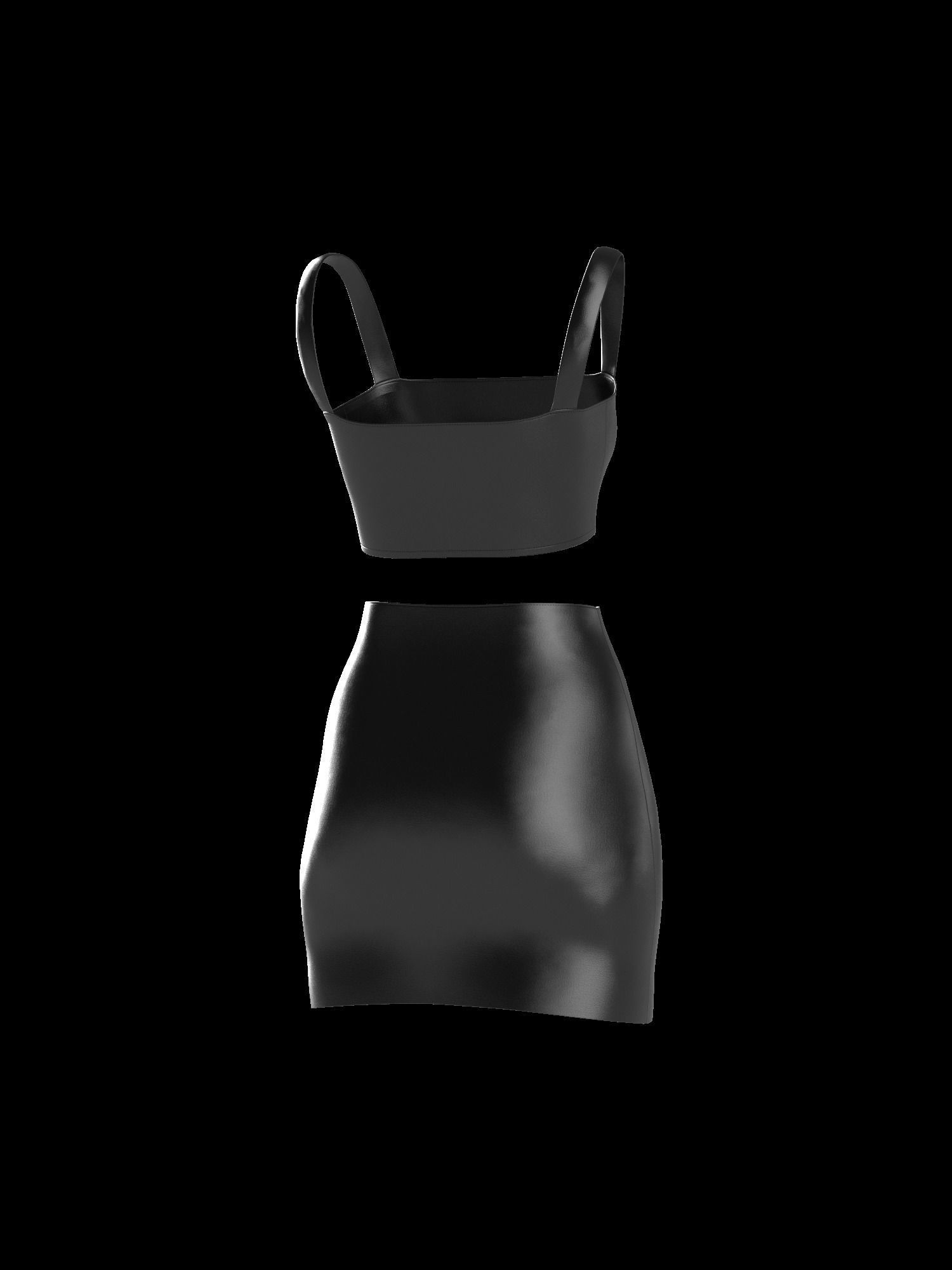 Female leather top and skirt 3D model_14