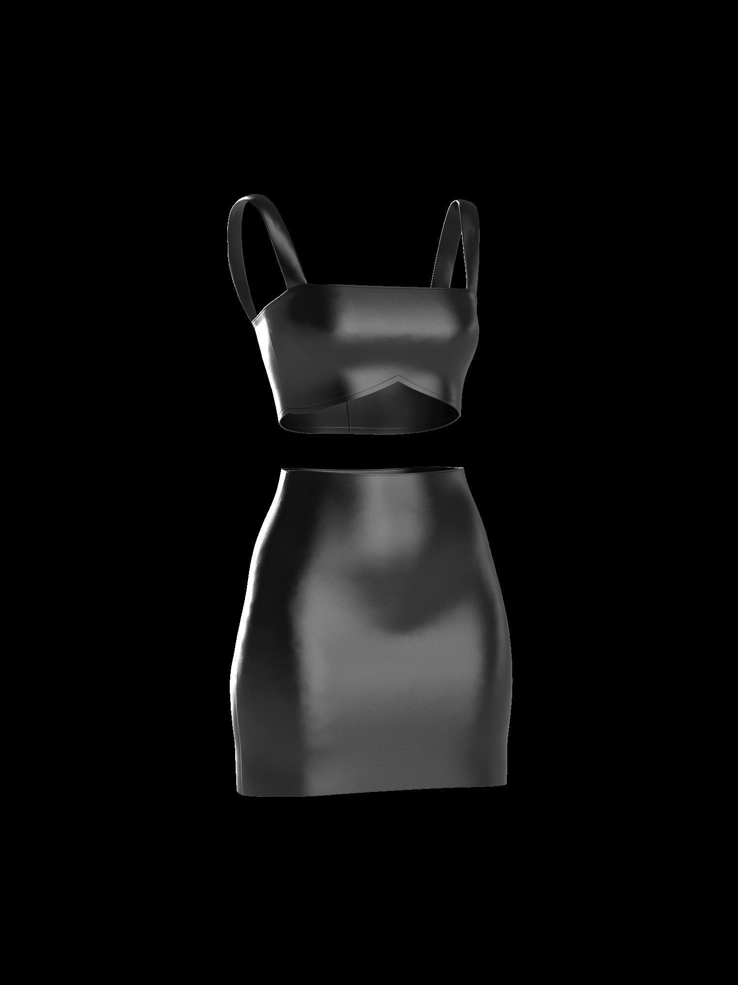Female leather top and skirt 3D model_2