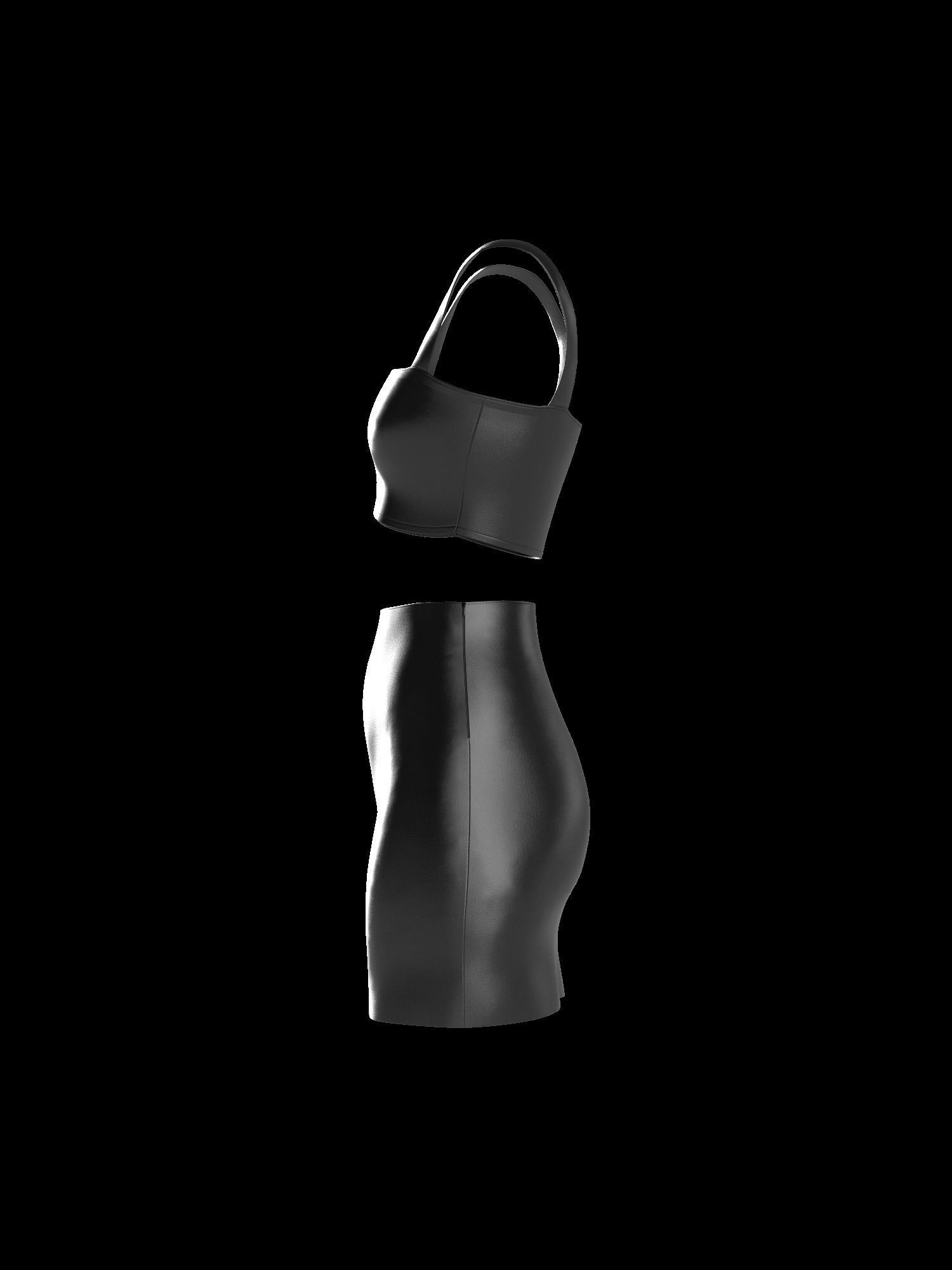 Female leather top and skirt 3D model_5
