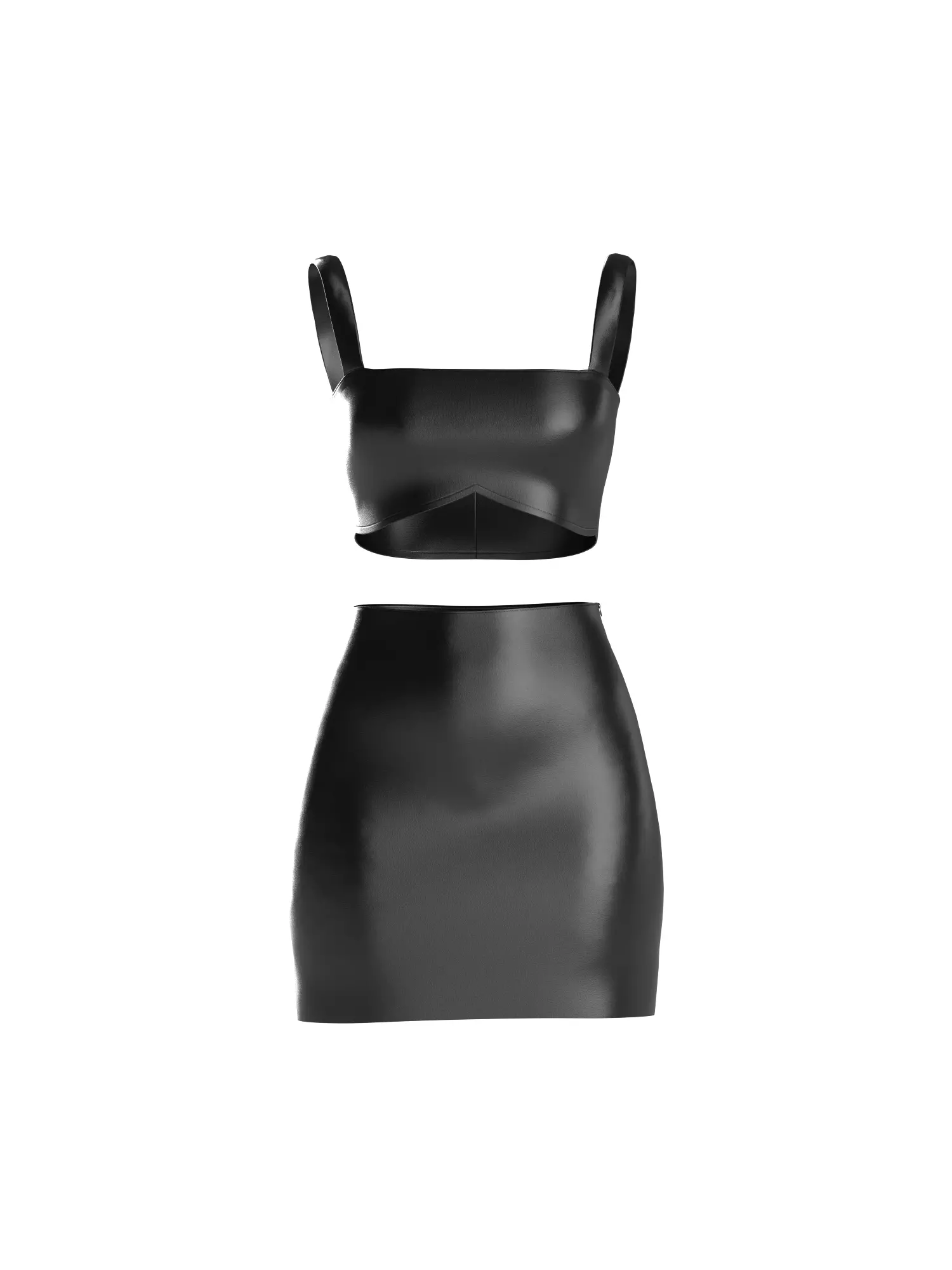 Female leather top and skirt 3D model_0