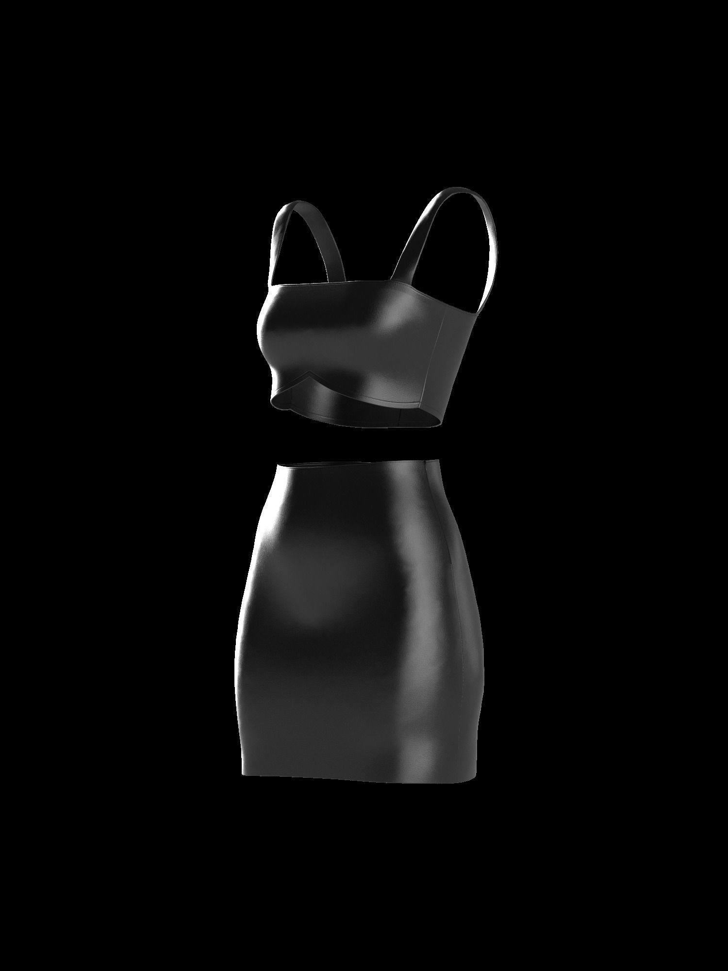 Female leather top and skirt 3D model_7