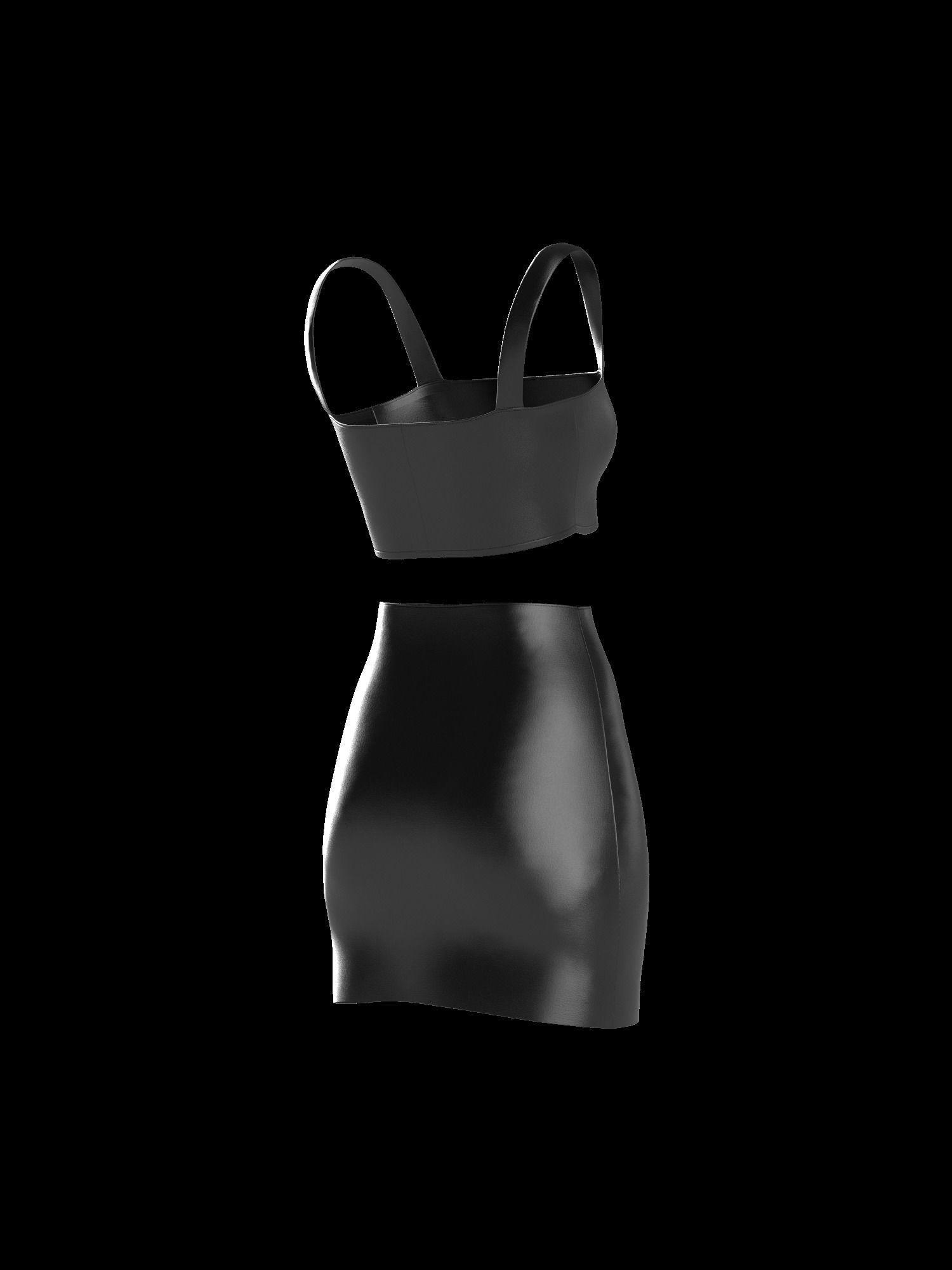 Female leather top and skirt 3D model_13