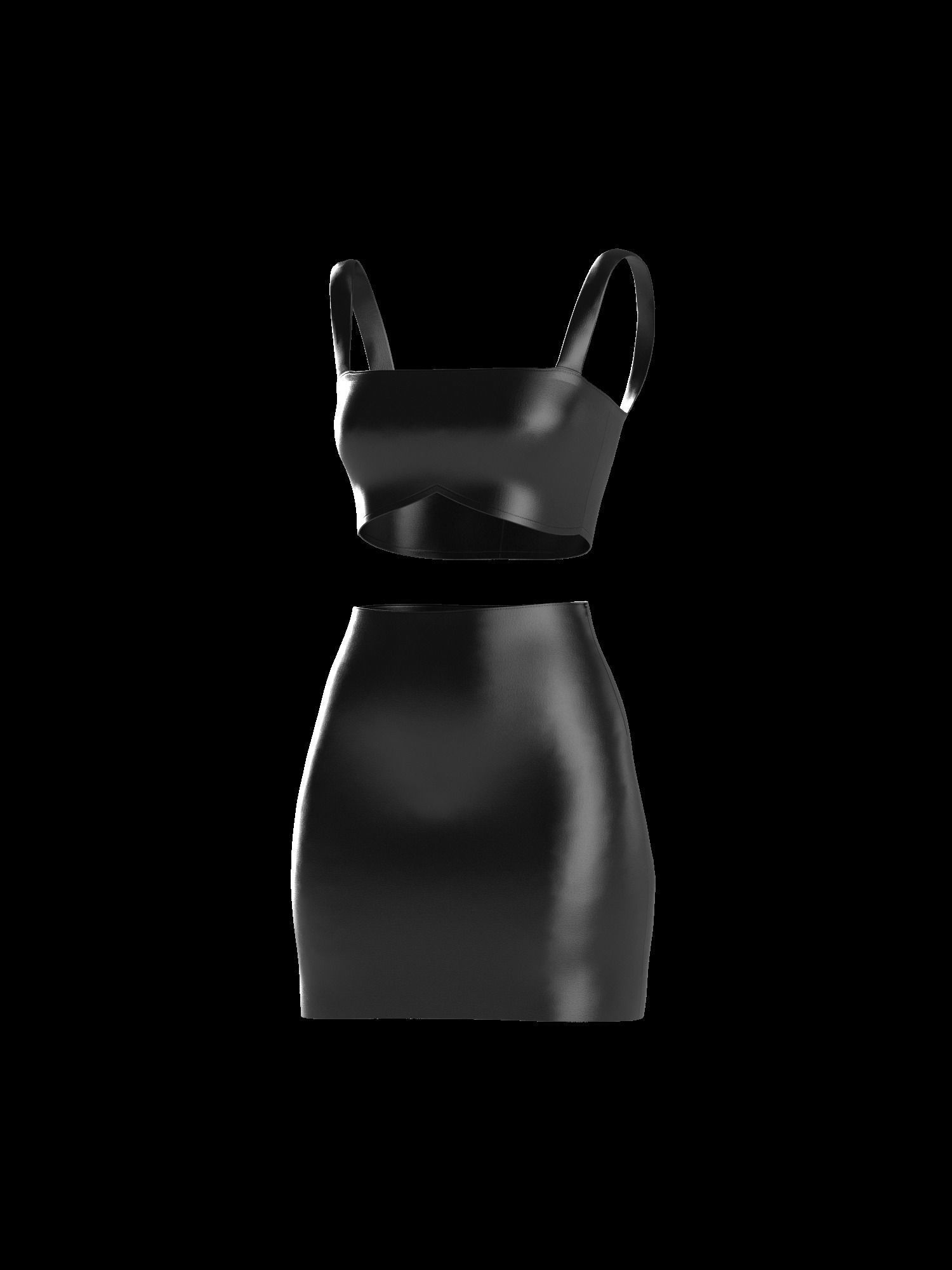 Female leather top and skirt 3D model_8