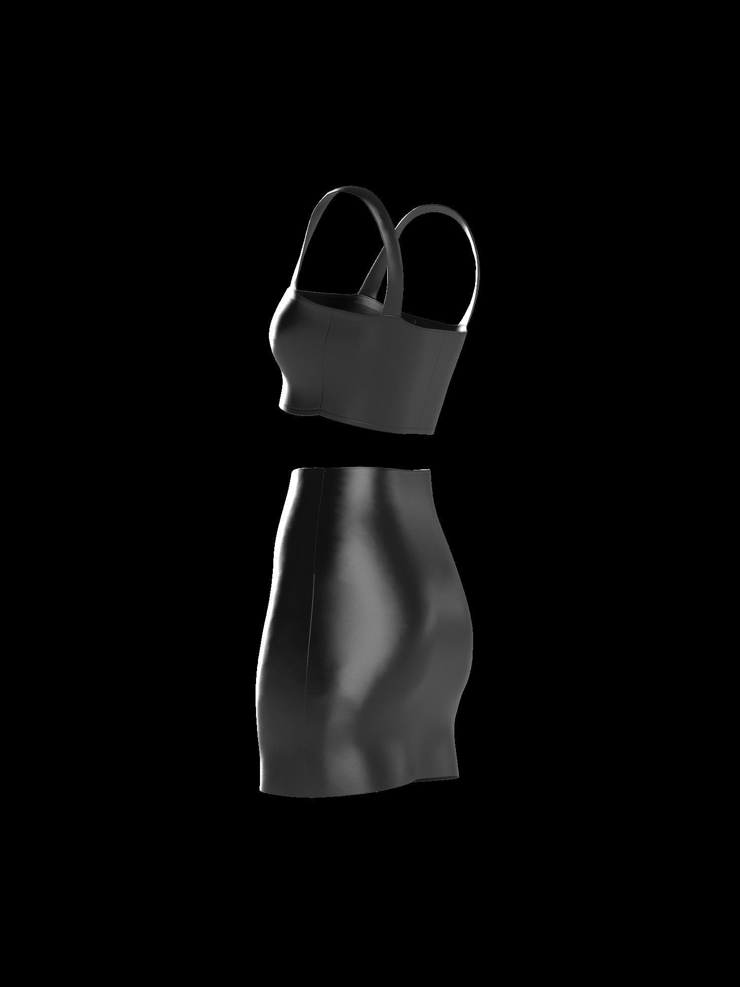 Female leather top and skirt 3D model_4