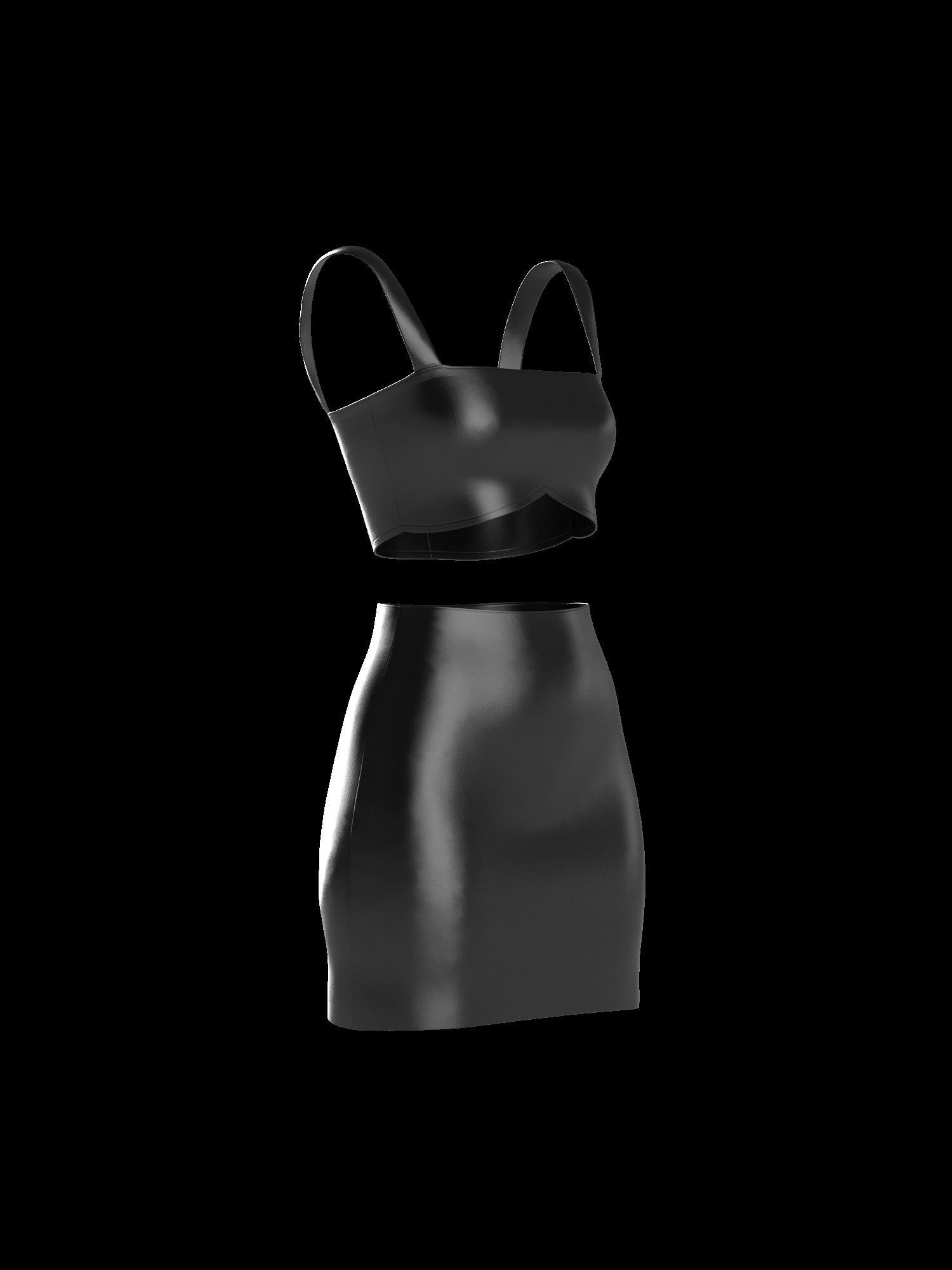Female leather top and skirt 3D model_9