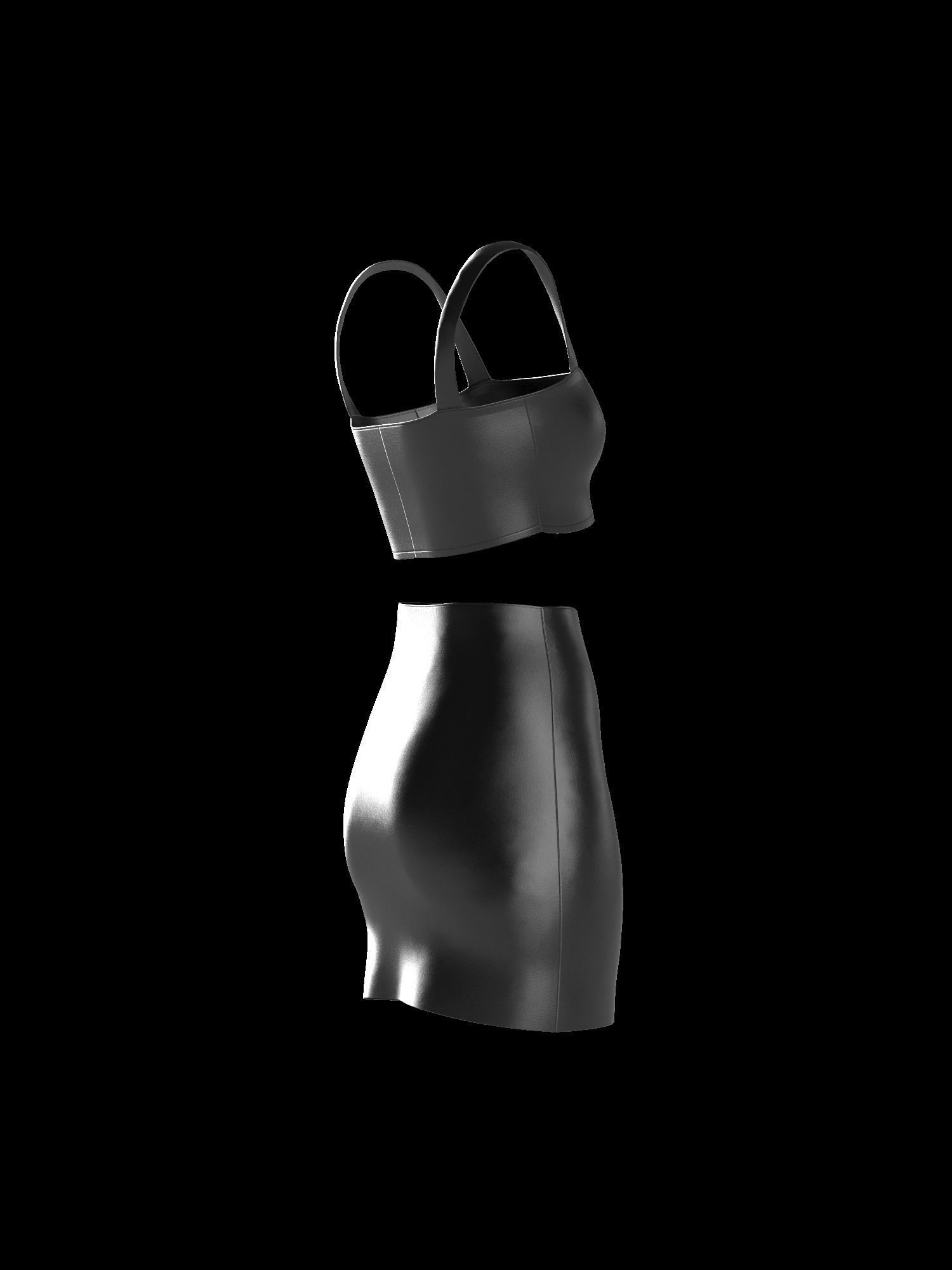 Female leather top and skirt 3D model_12