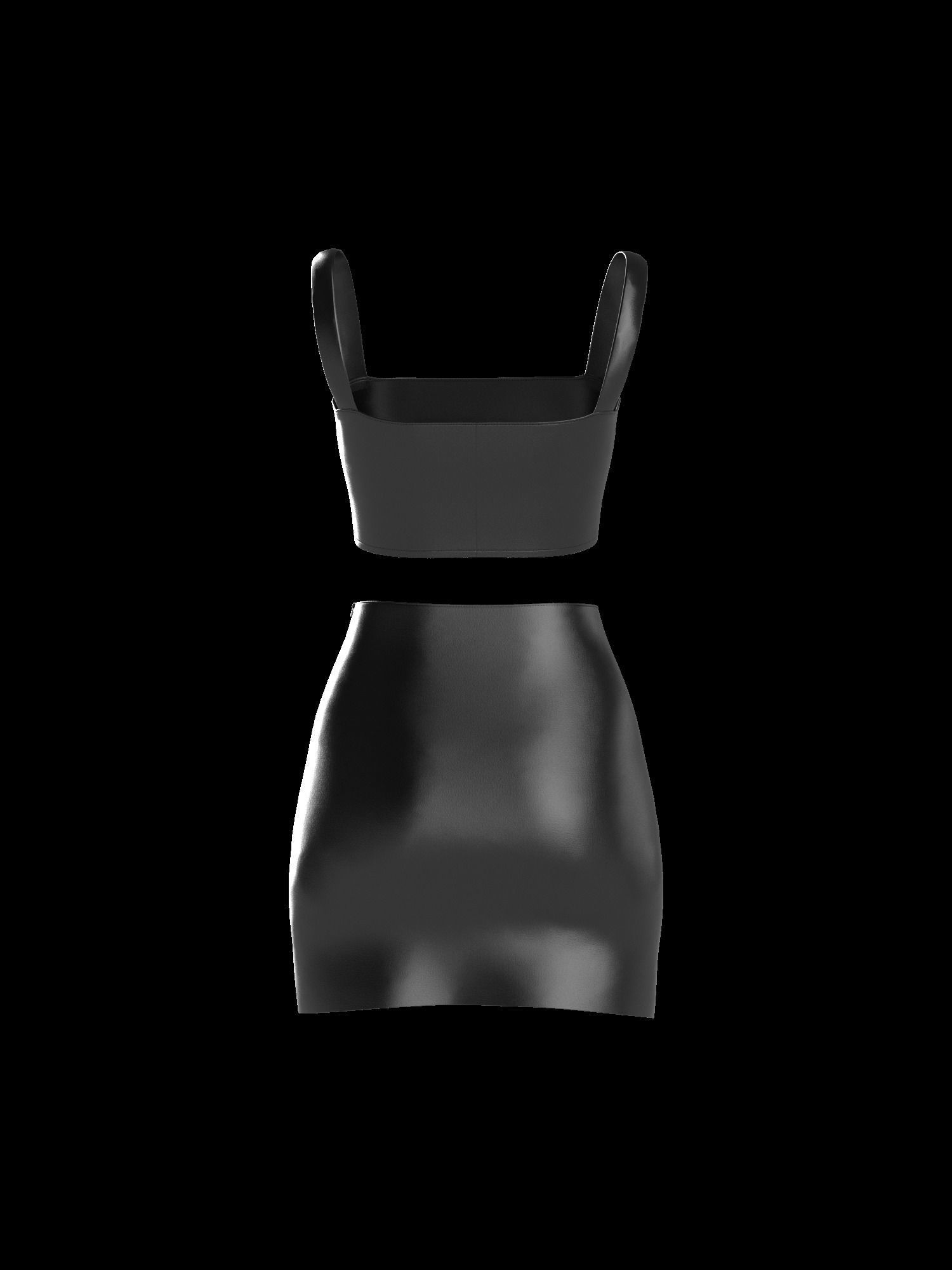 Female leather top and skirt 3D model_15
