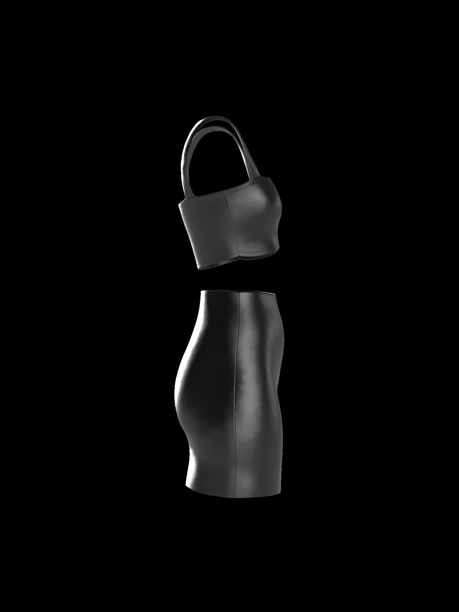 Female leather top and skirt 3D model_11