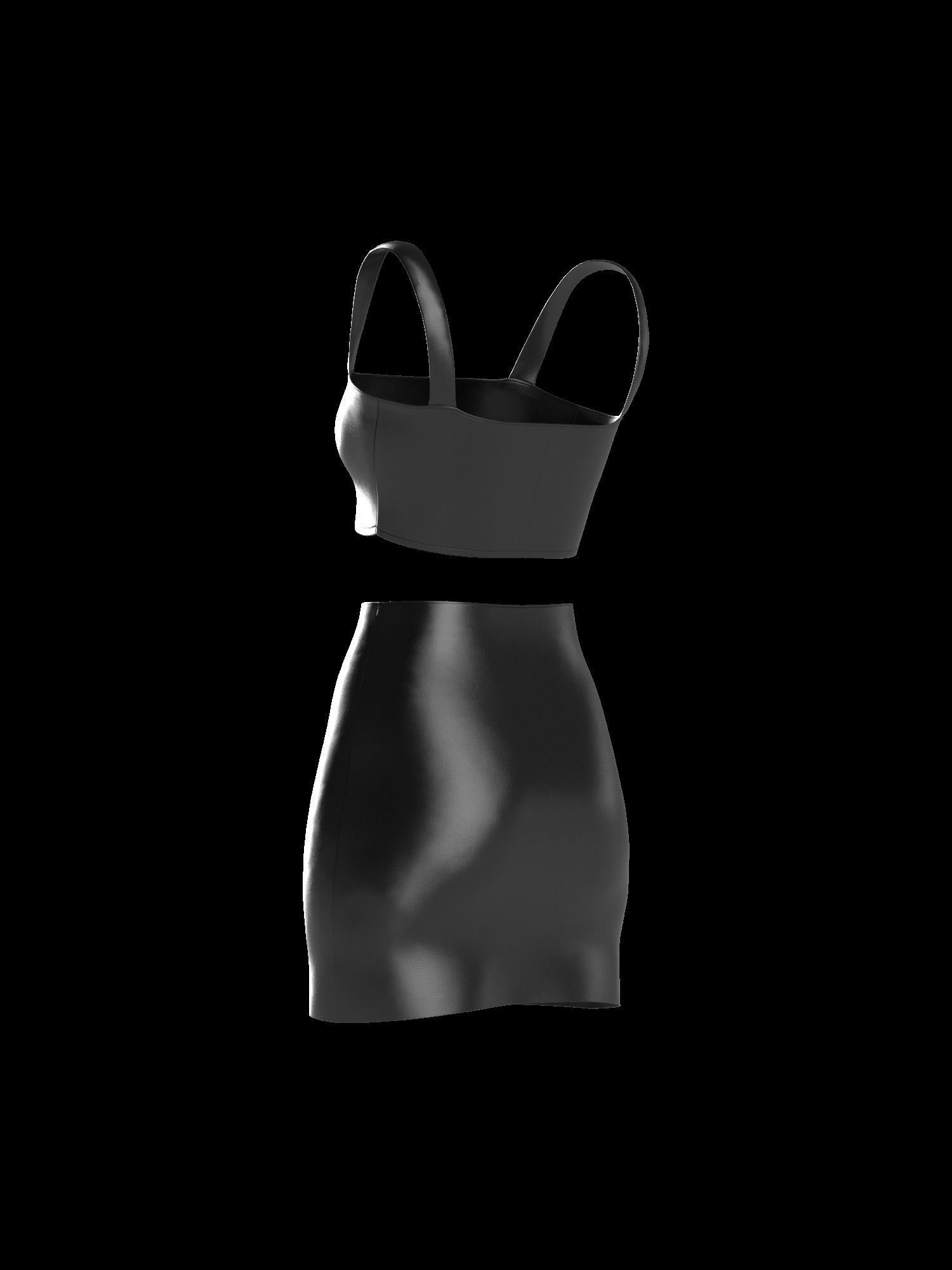 Female leather top and skirt 3D model_3