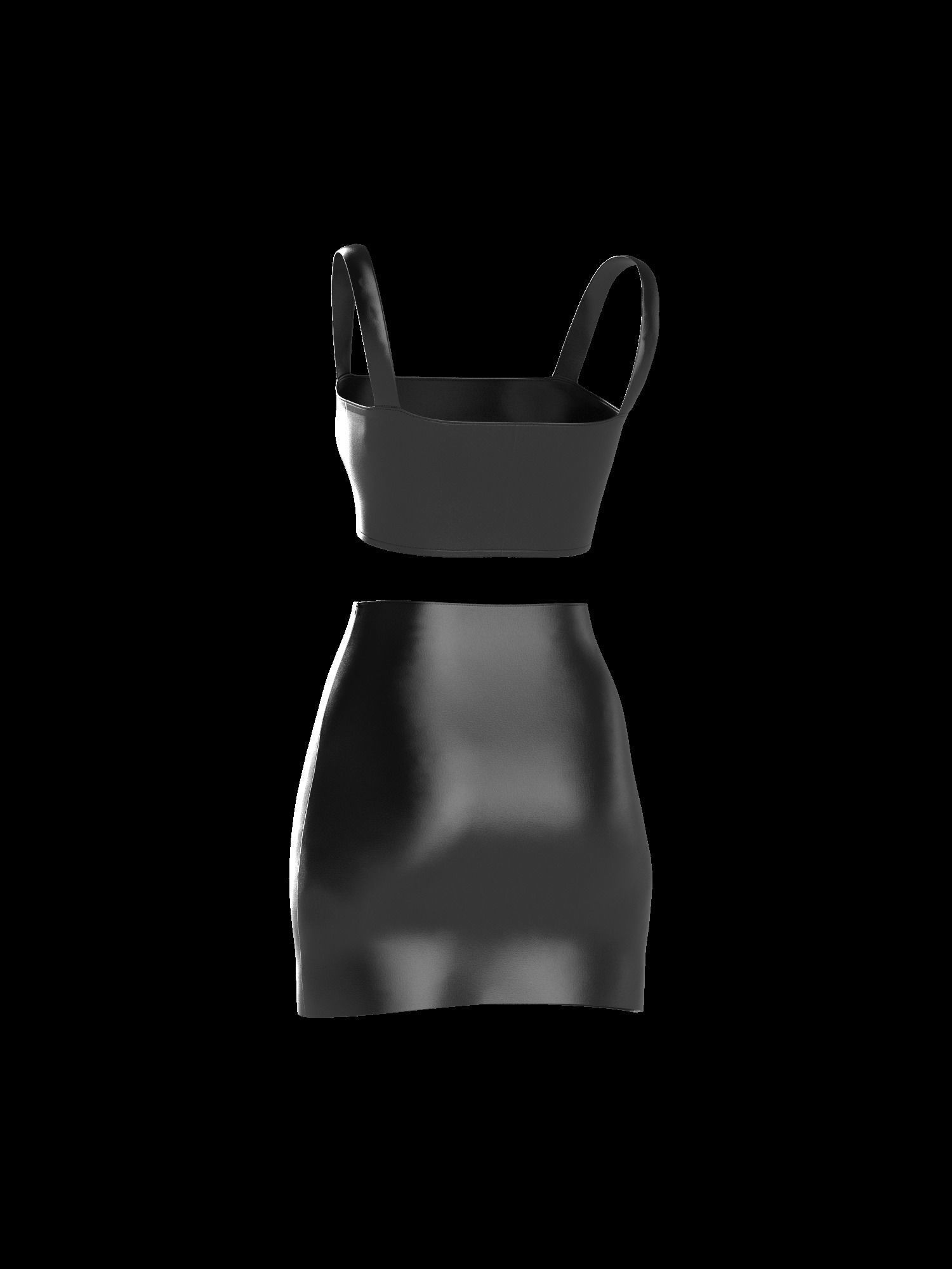 Female leather top and skirt 3D model_16