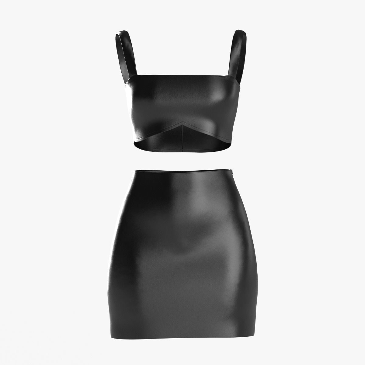 Female leather top and skirt 3D model_1