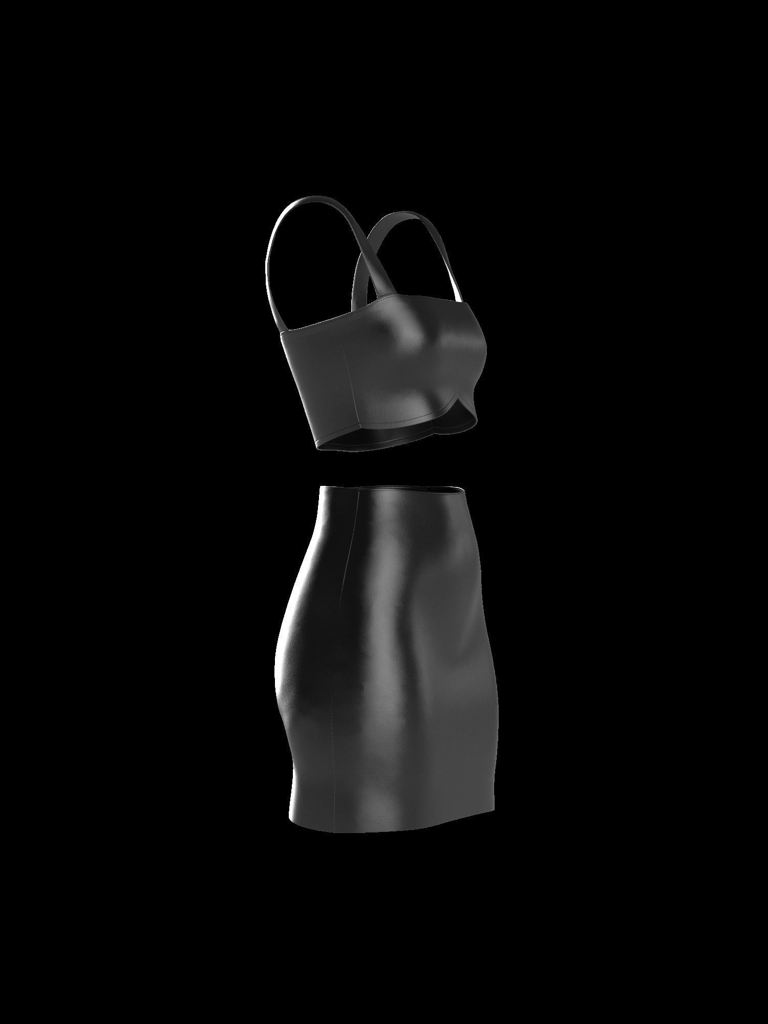 Female leather top and skirt 3D model_10