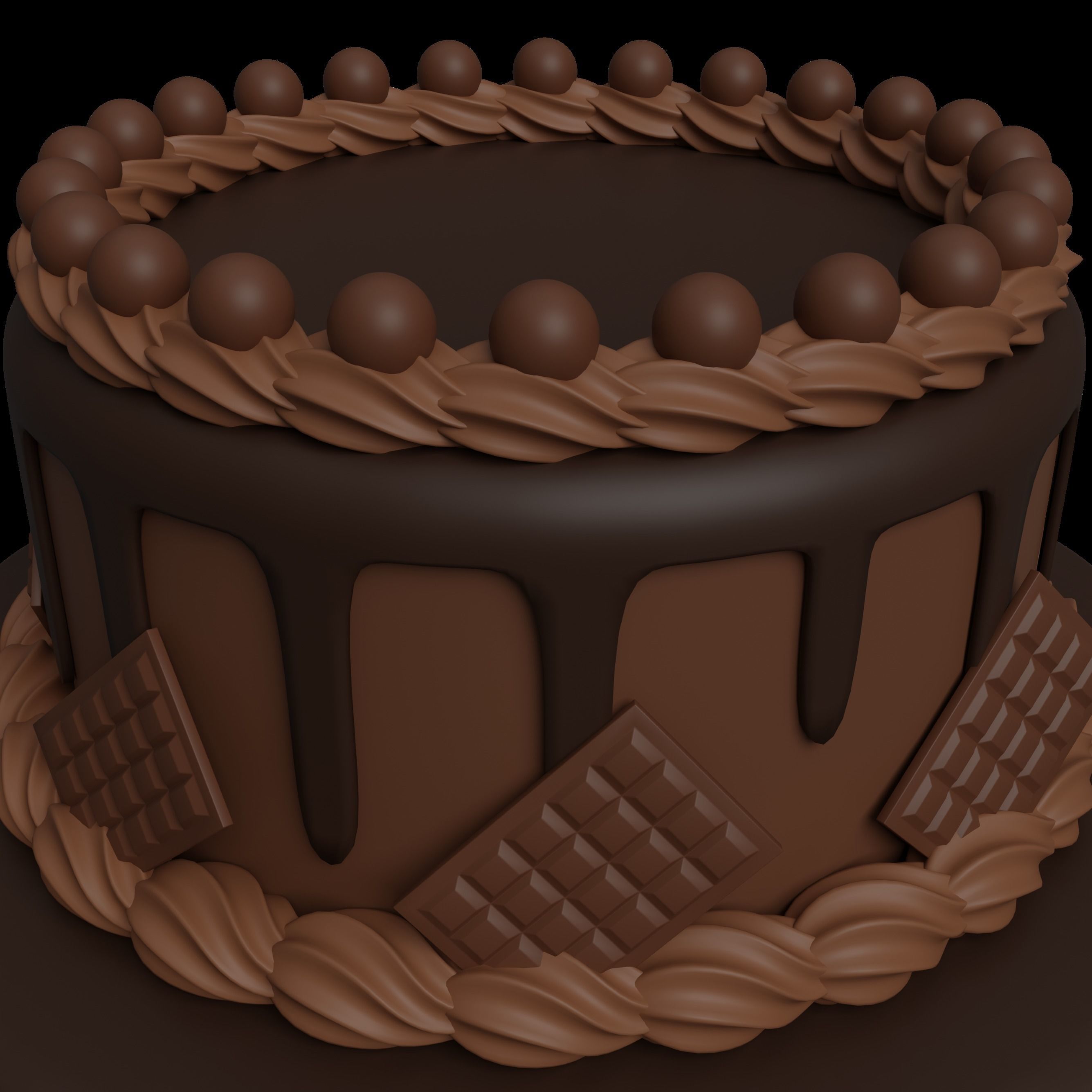 Birthday Chocolate Cake Low-poly 3D model_4
