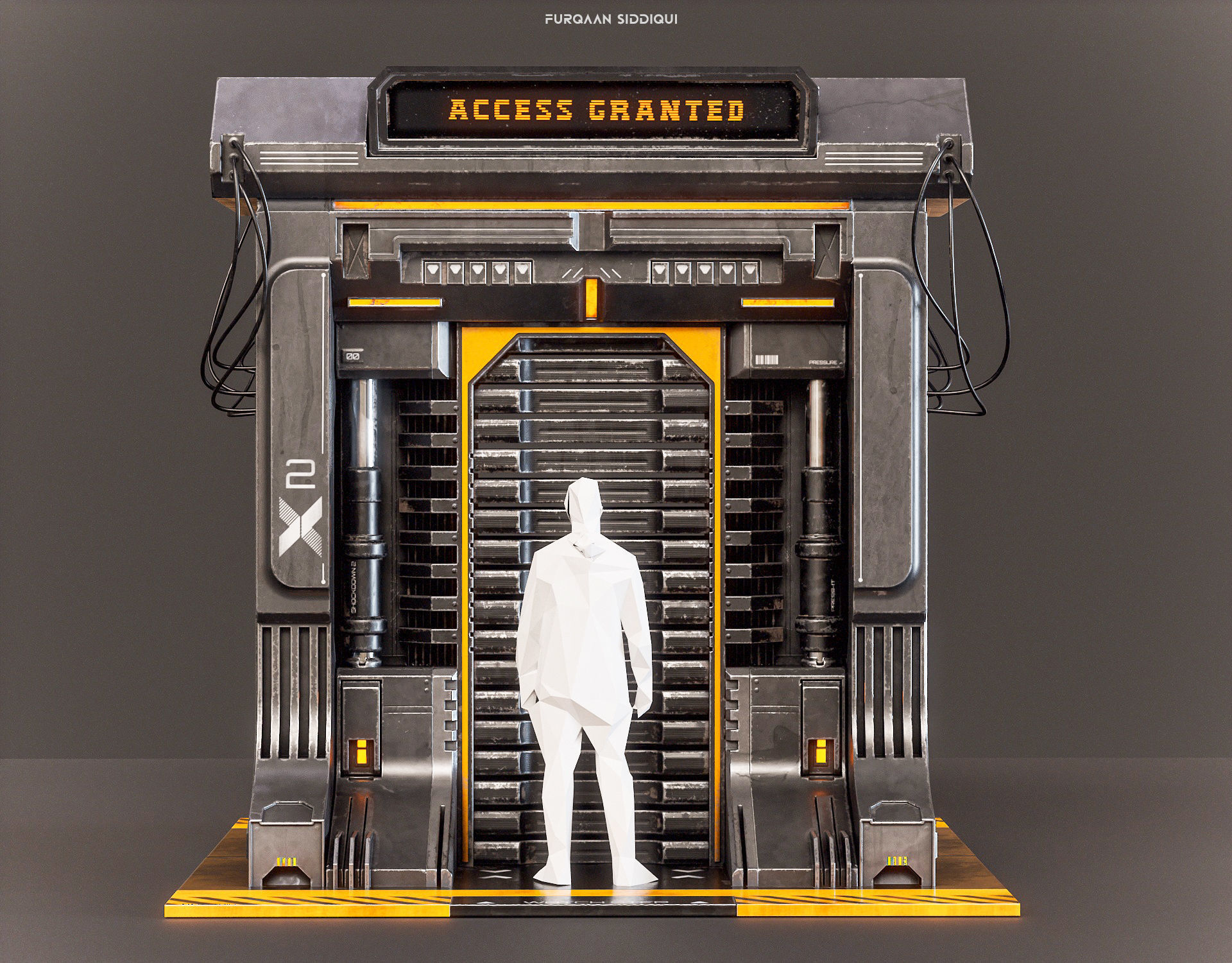 Sci-fi Door X2 PBR Low-poly 3D model_3