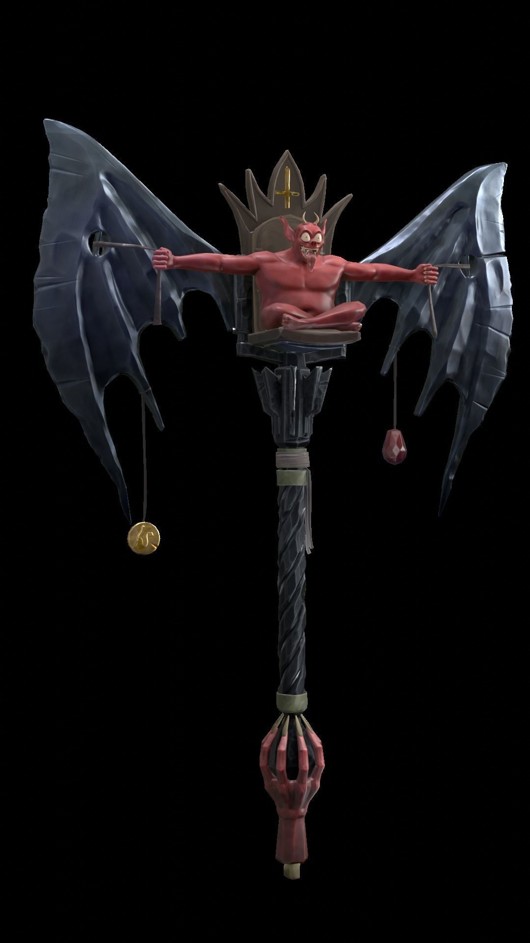 Stylized PBR Demon Battle Axe Game Weapon Prop model Low-poly 3D model_6