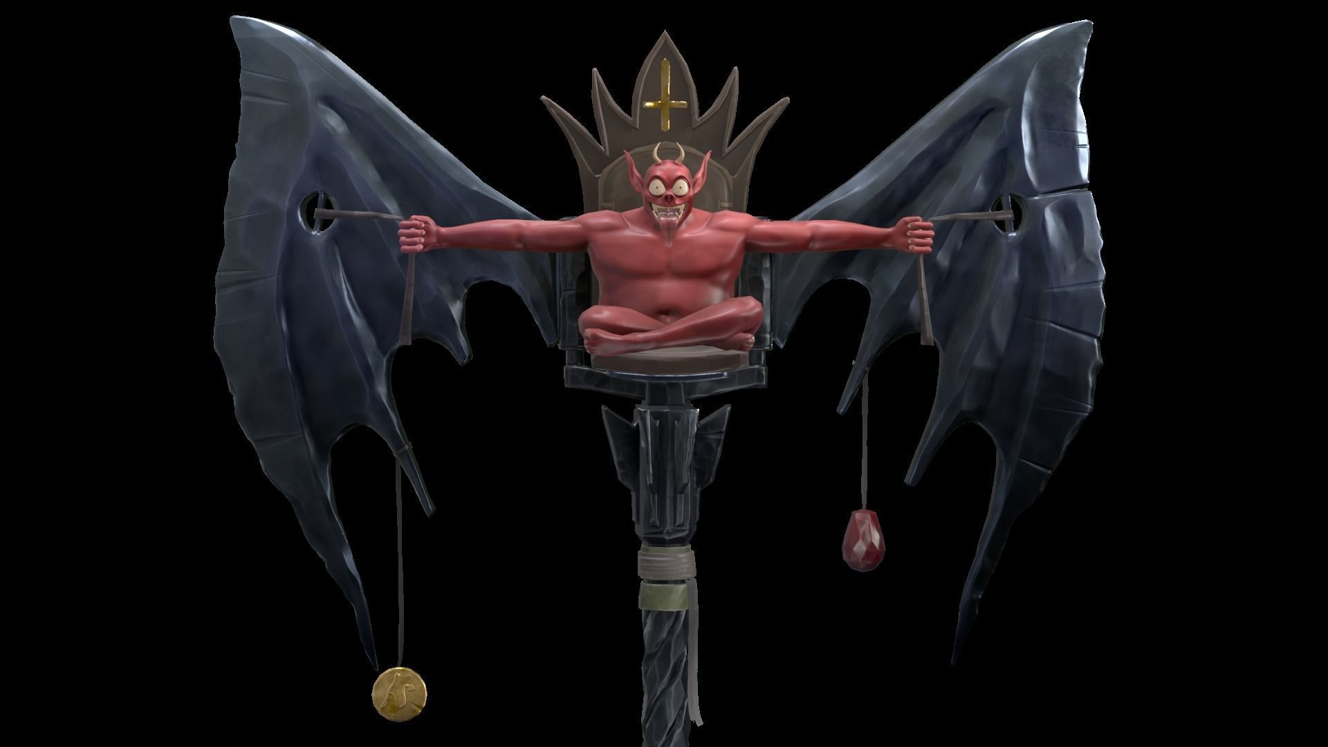 Stylized PBR Demon Battle Axe Game Weapon Prop model Low-poly 3D model_2