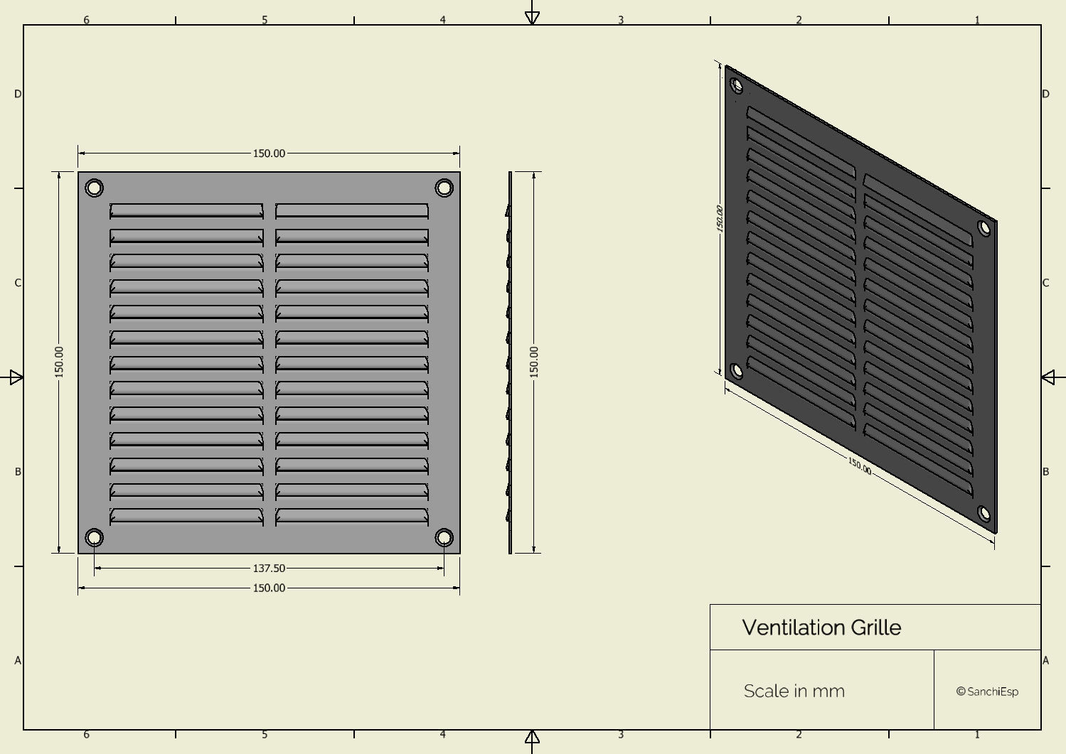 Ventilation Grille 3D print model_0