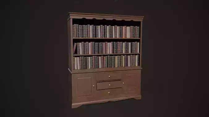 Victorian Bookcase with Books Low-poly 3D model