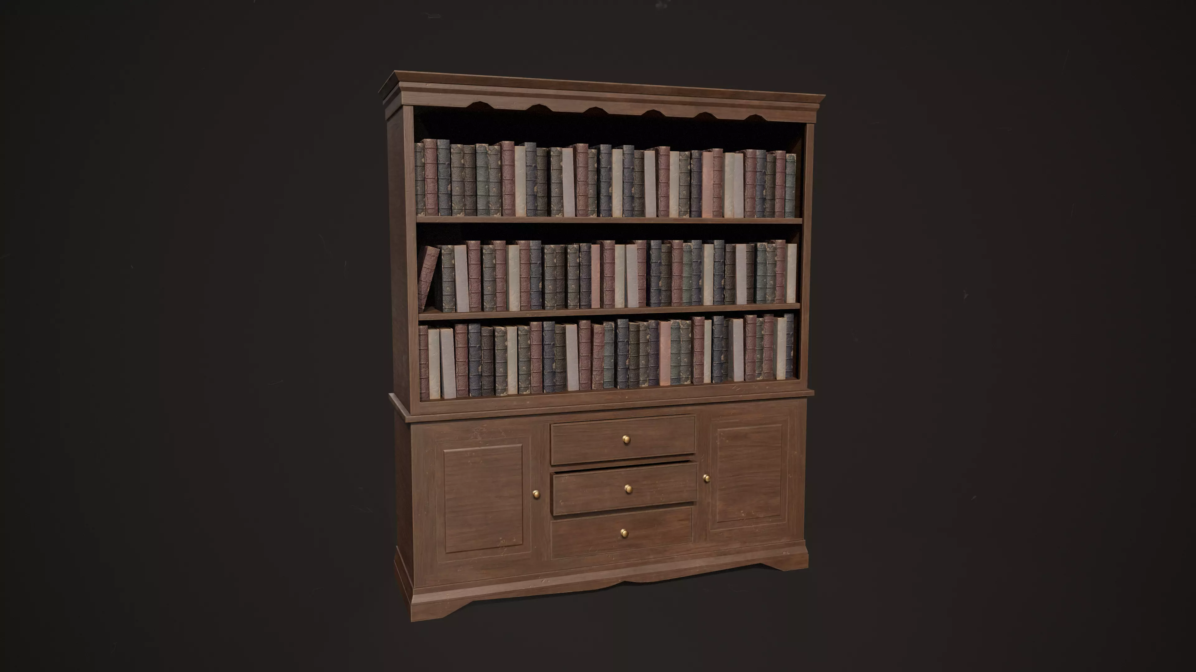 Victorian Bookcase with Books Low-poly 3D model
