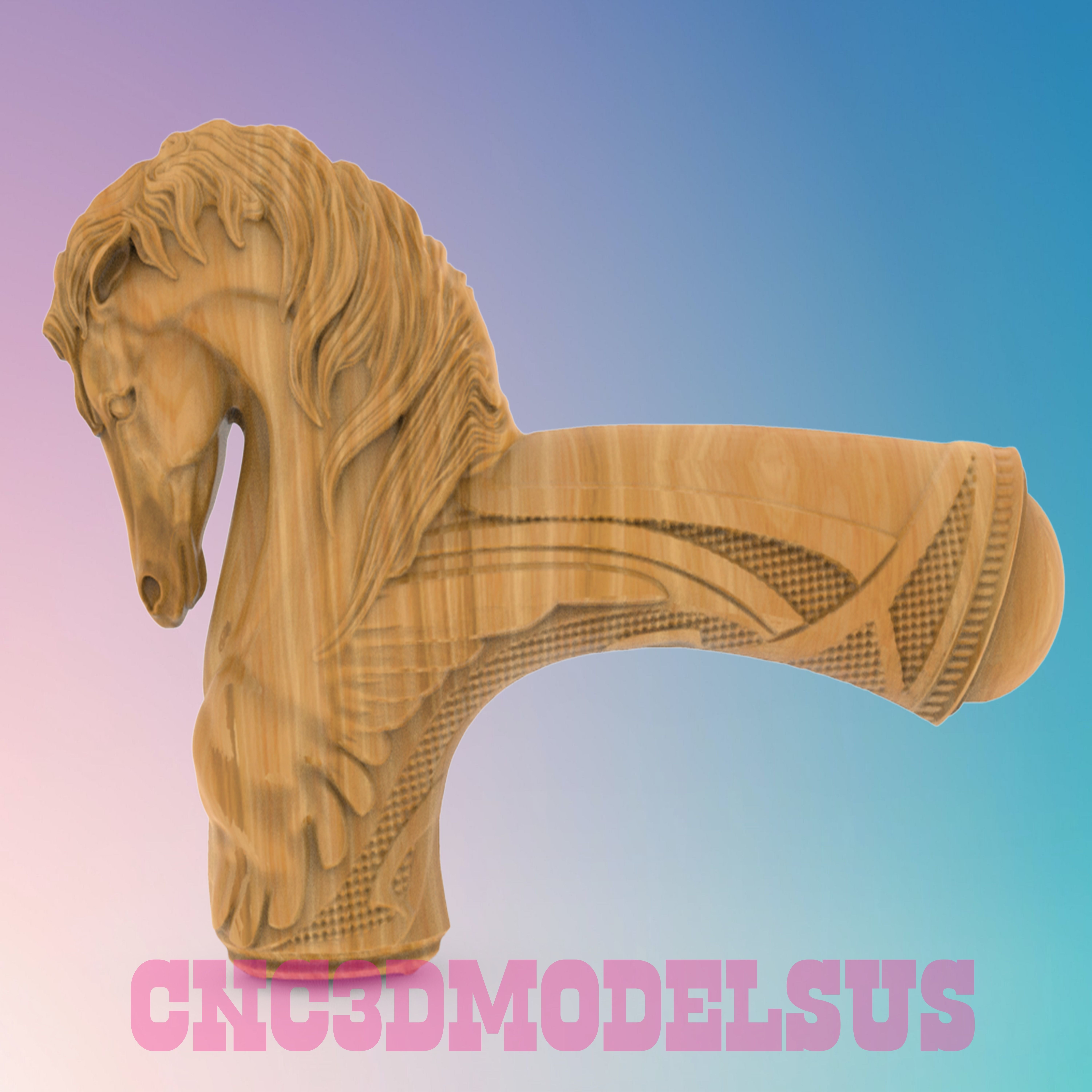 Cane with Horse 3D MODEL STL FILE FOR CNC ROUTER LASER 3D print model_3