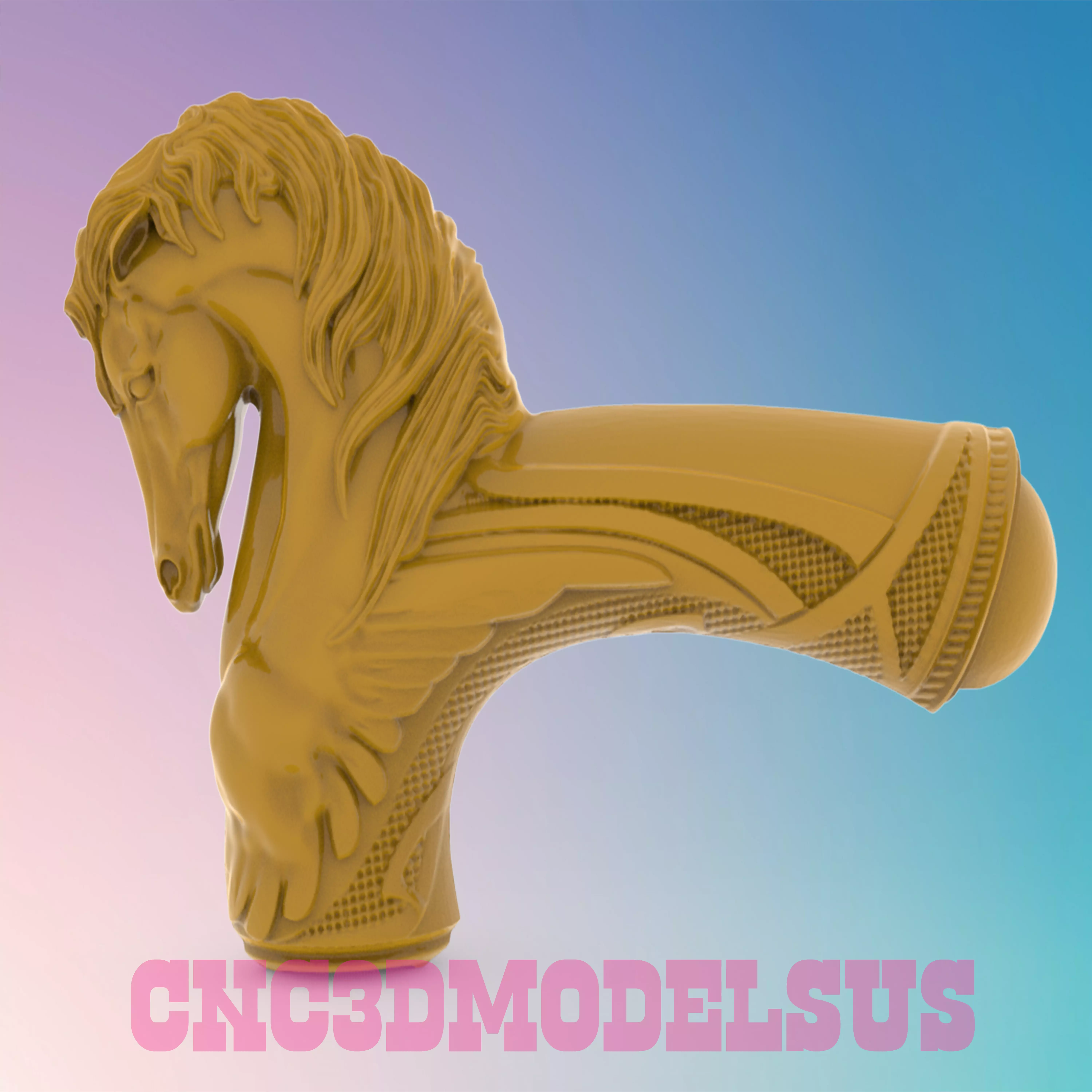 Cane with Horse 3D MODEL STL FILE FOR CNC ROUTER LASER 3D print model_0