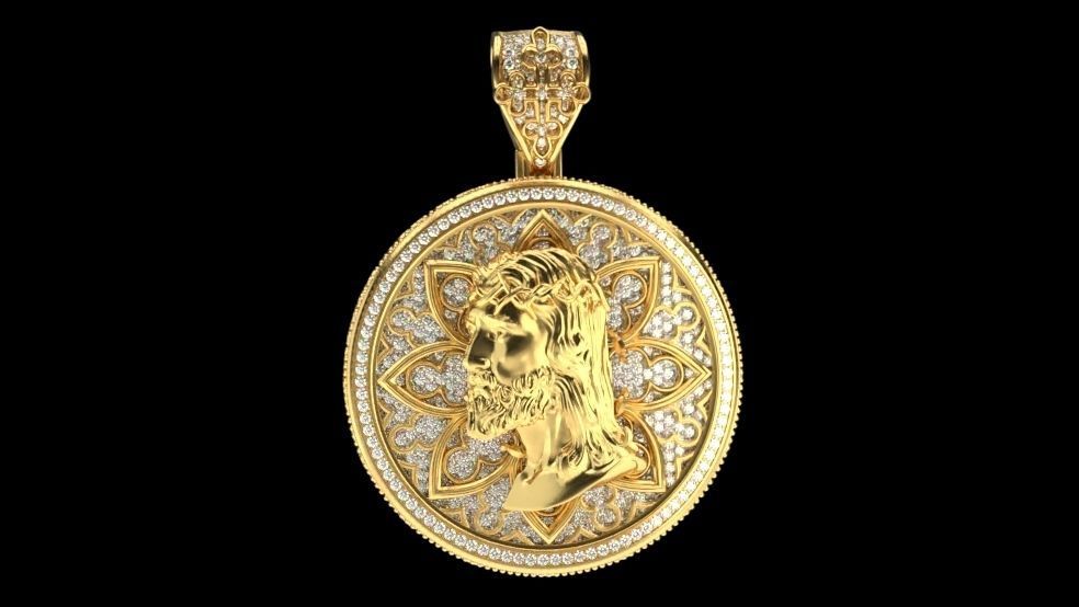 Gothic Christ Medallion stl 3D print model_2