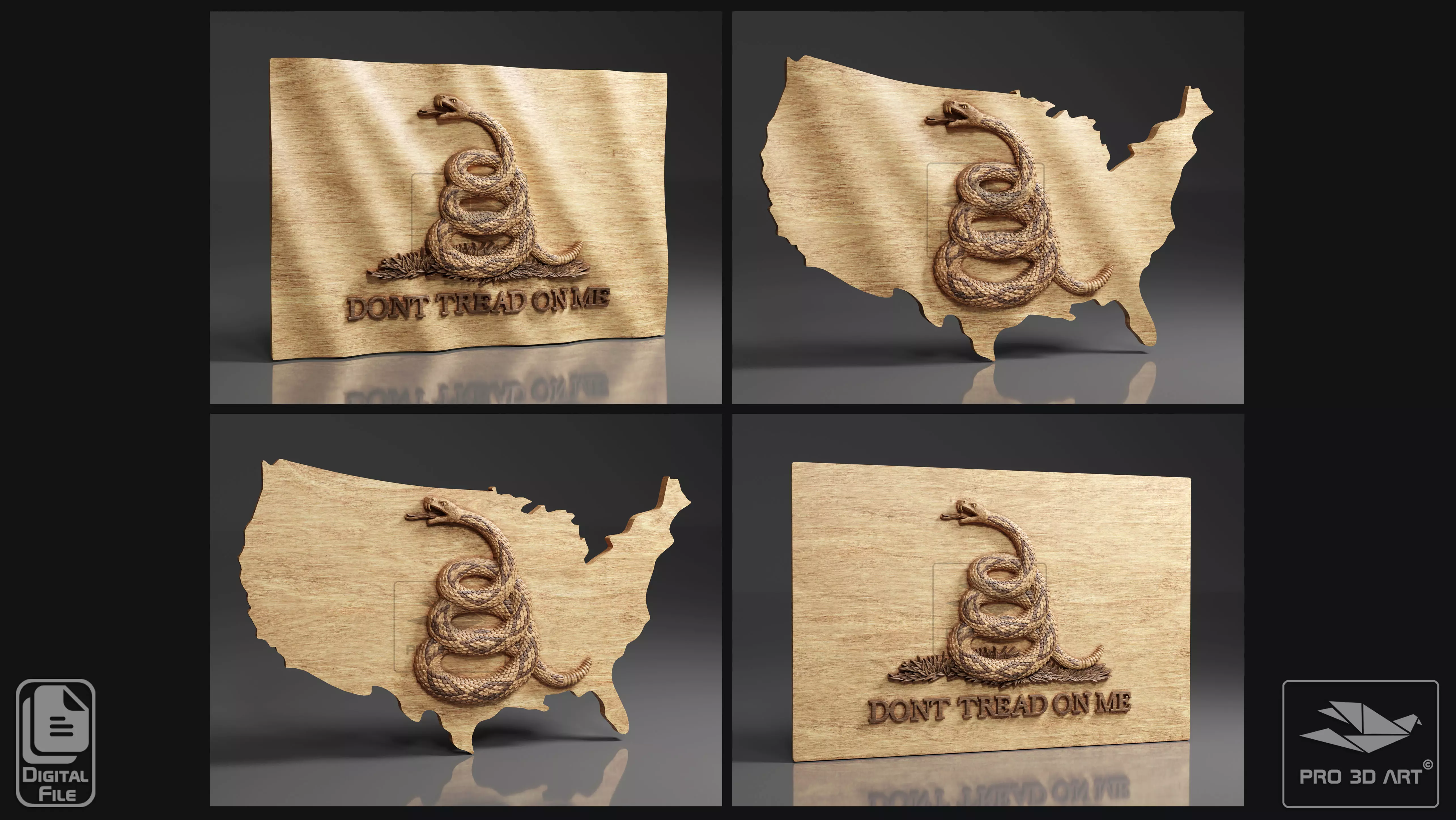 Dont Tread On Me Flag - Pack - CNC Files For Wood 3D model_0