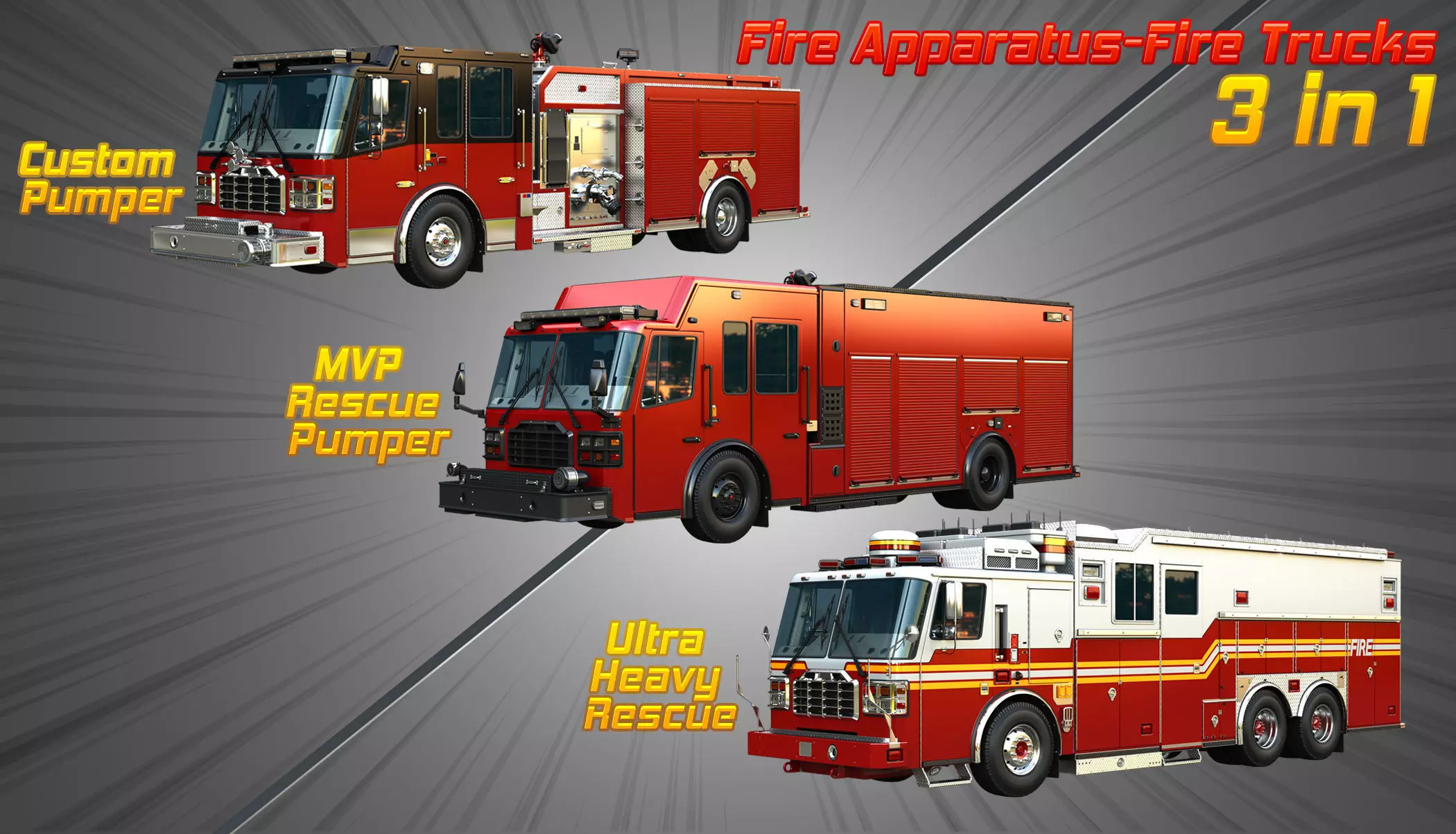Ferrara Fire Apparatus - Fire Trucks 3 in 1 3D Model Collection_0