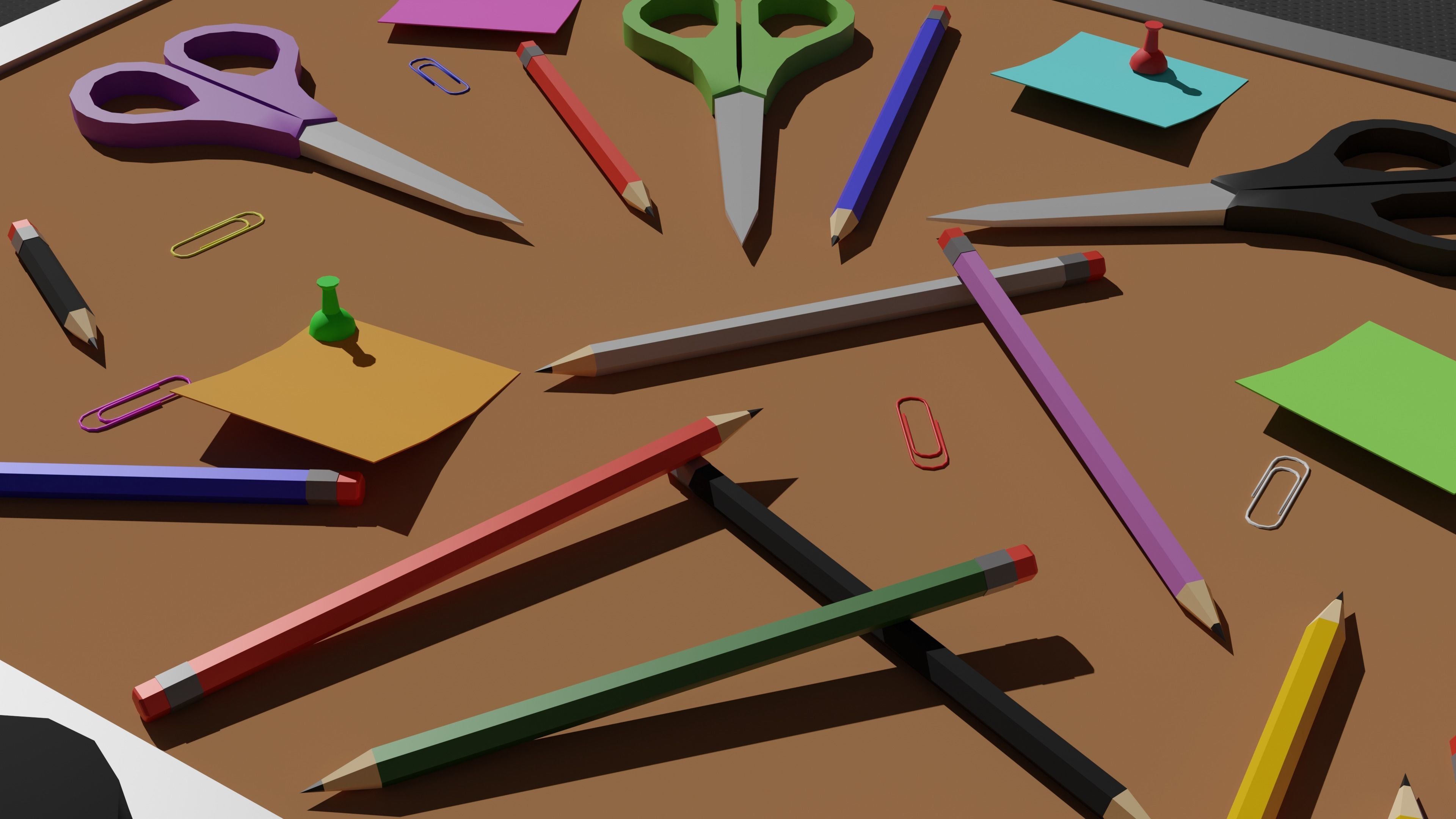 Low-Poly Office Desk Supplies Pack Low-poly 3D model_2