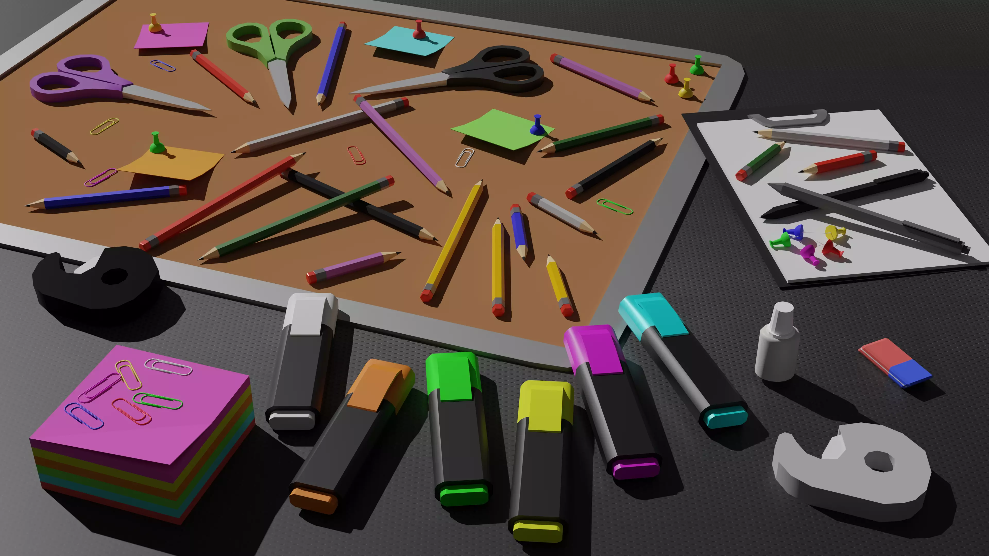 Low-Poly Office Desk Supplies Pack Low-poly 3D model_0