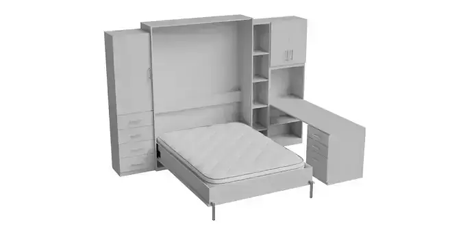 White Cabinet Light White Wood Wall Bed Opened