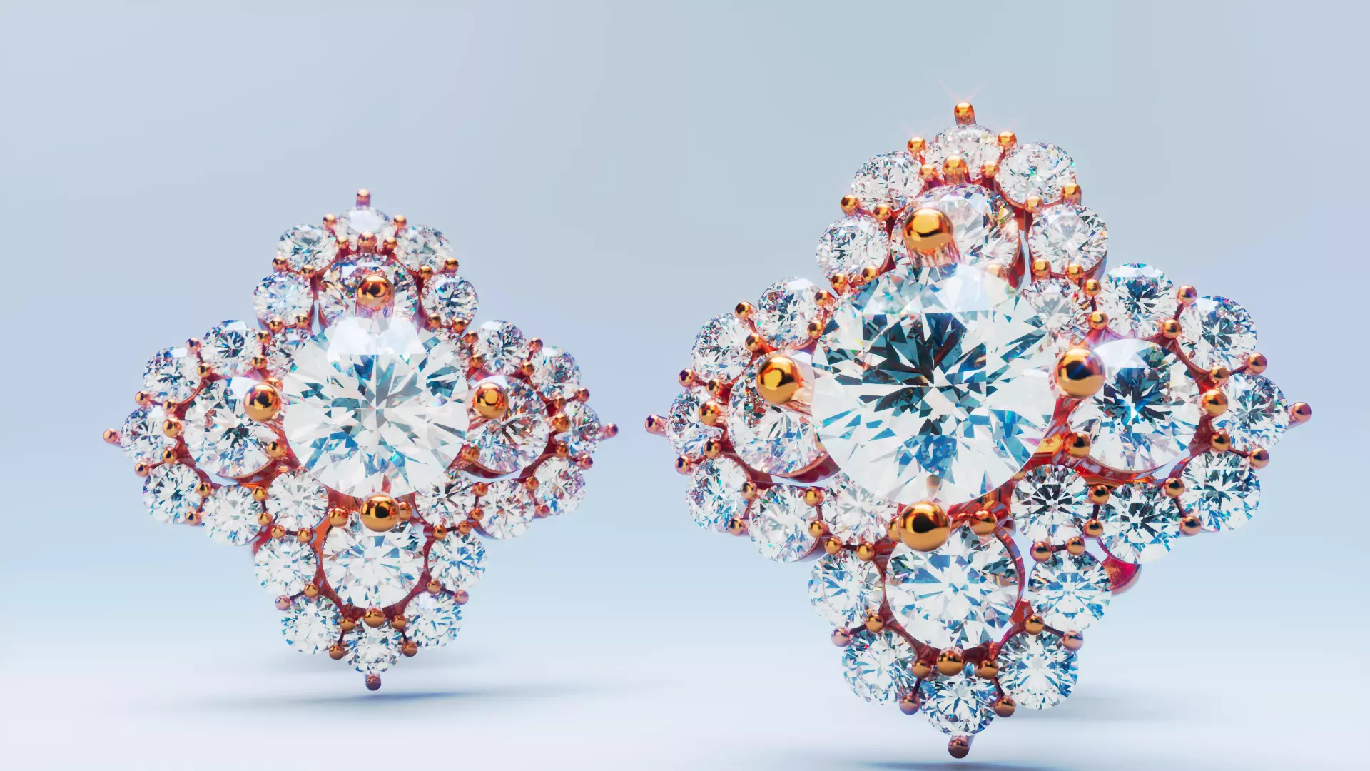 Four Leaf Clover Diamond Earrings 4 3D print model