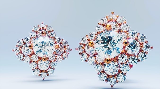 Four Leaf Clover Diamond Earrings 4 3D print model