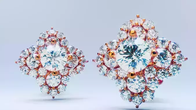Four Leaf Clover Diamond Earrings 4 3D print model