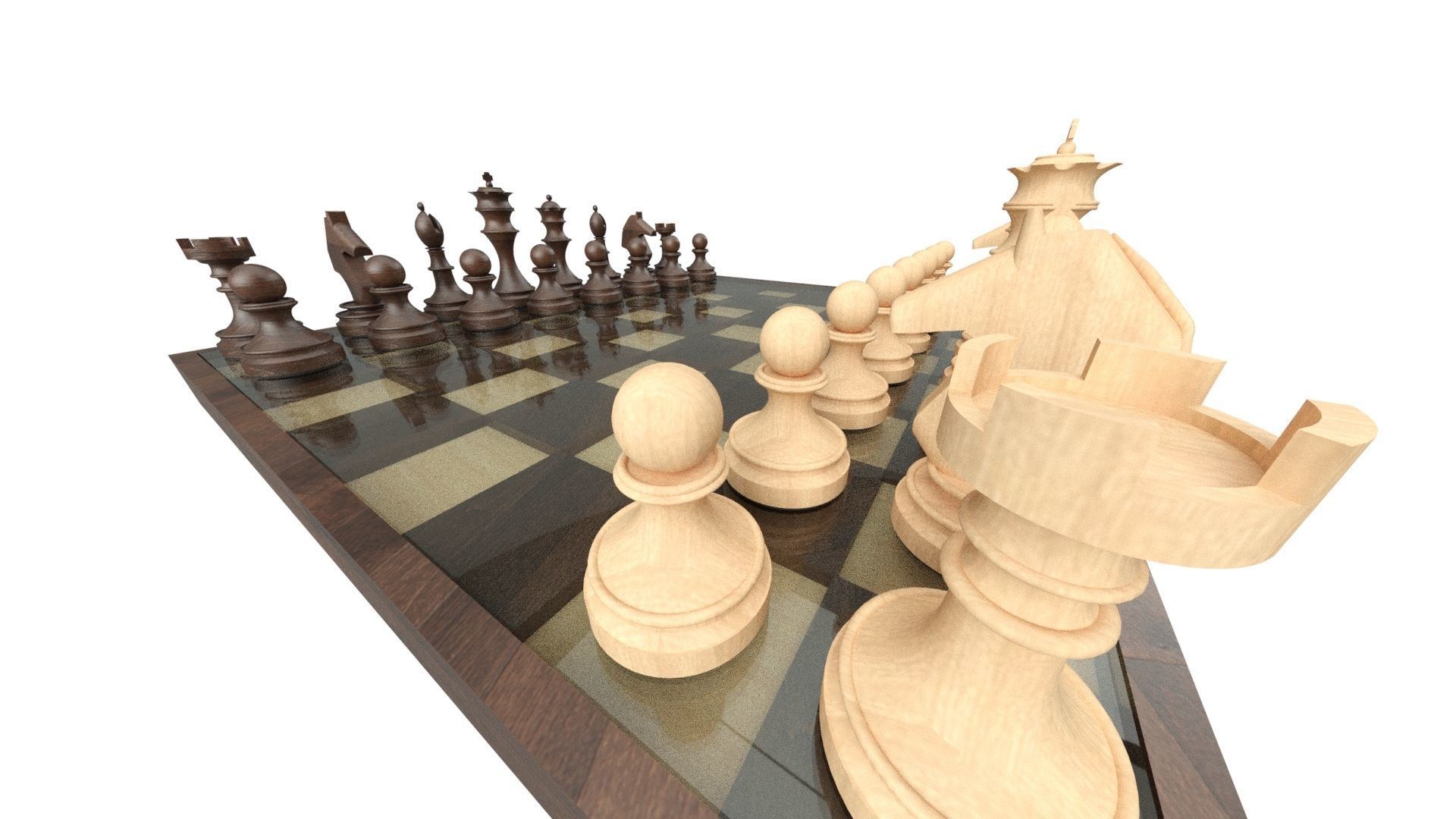 Wooden Chess Set 3D model_3