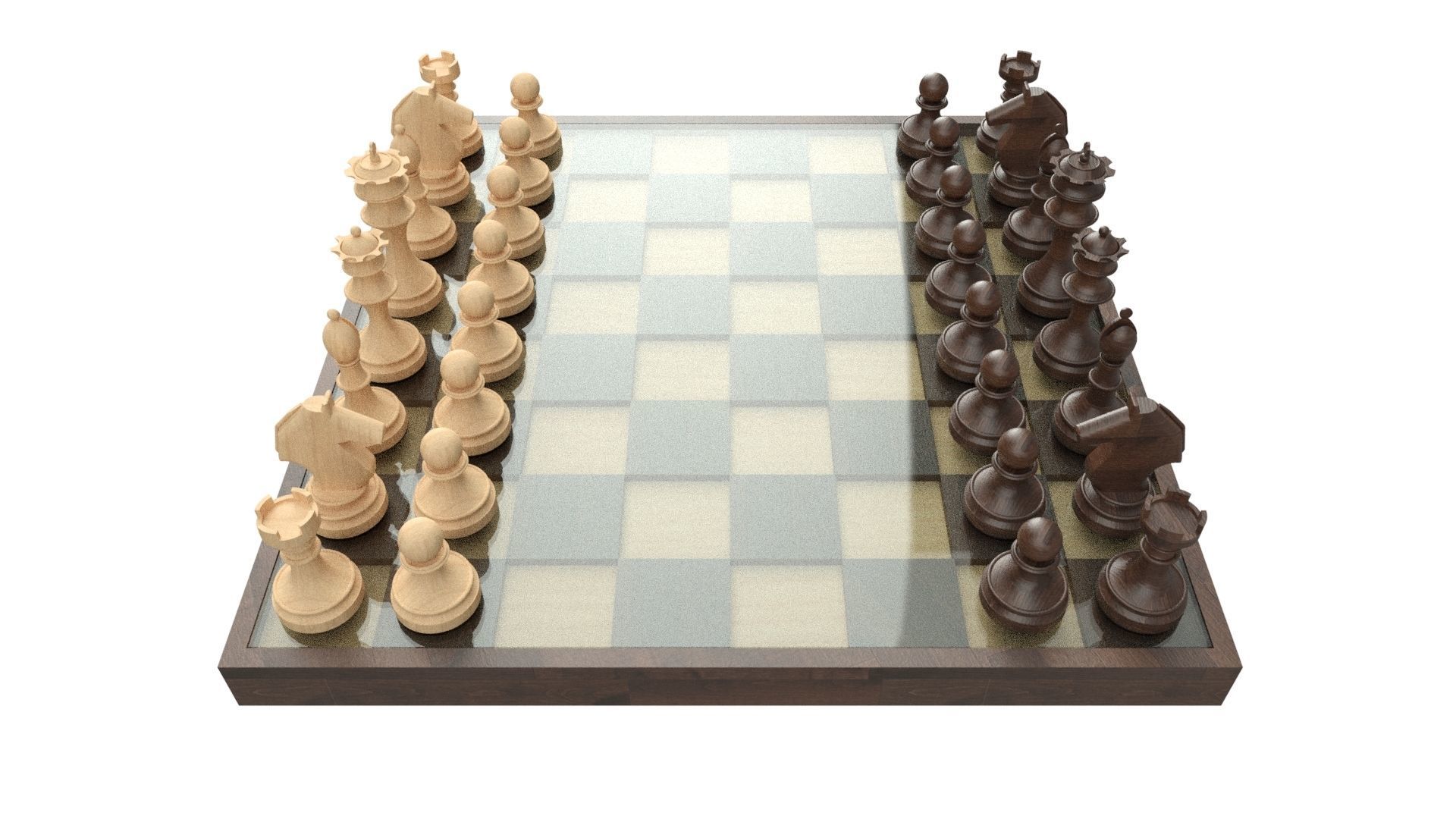 Wooden Chess Set 3D model_2