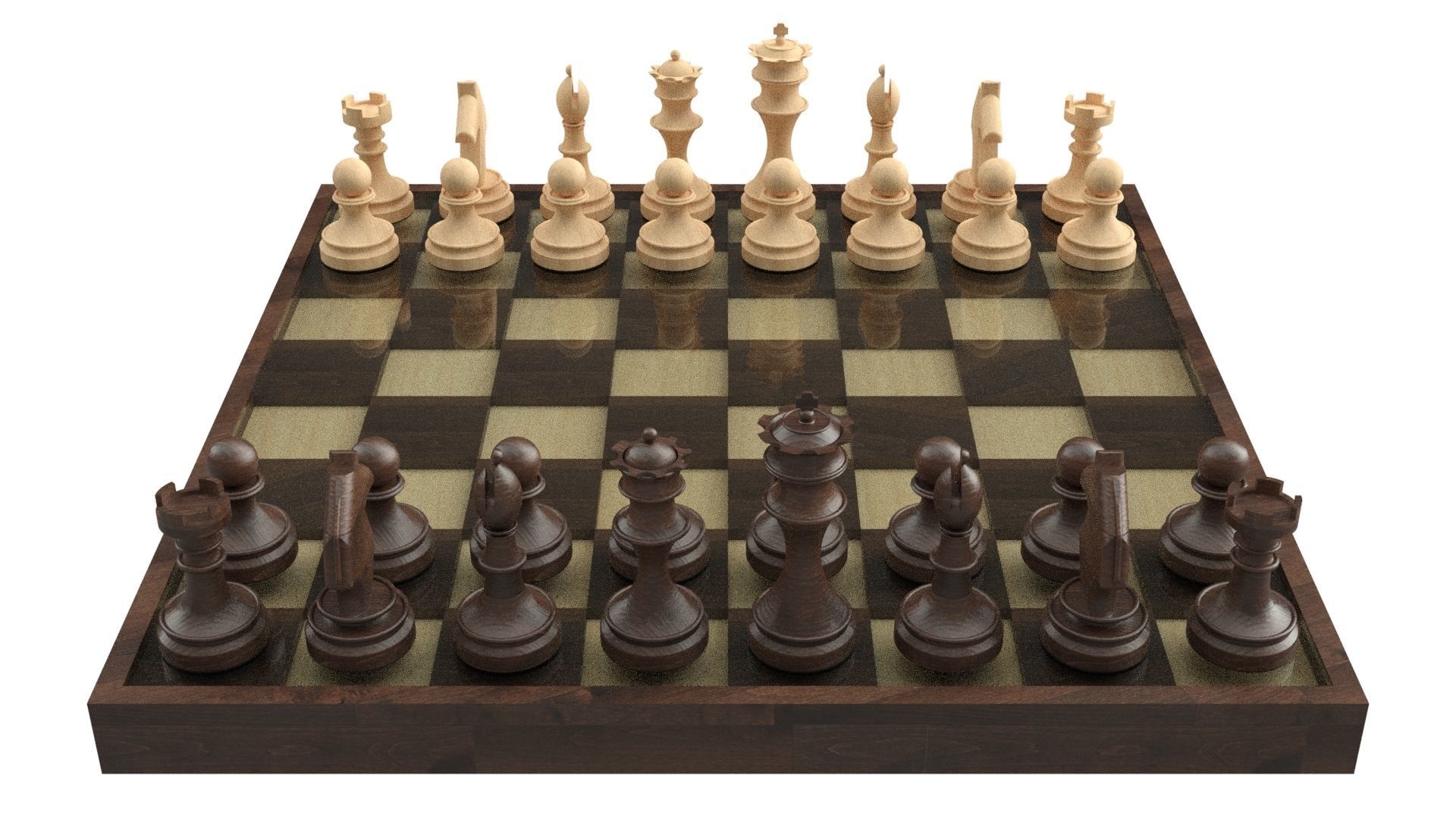 Wooden Chess Set 3D model_1