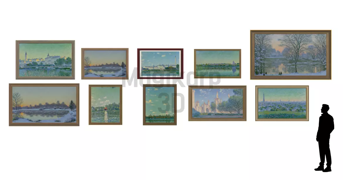 10 Monet Style Paintings Set - Game Ready Asset Low-poly 3D model_0