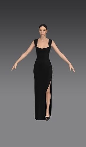 Heart shaped neckline dress skirt slit asymetric Low-poly 3D model