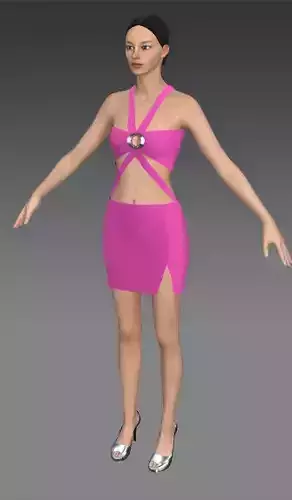 Dress  sugar pink color fabric  belt strap