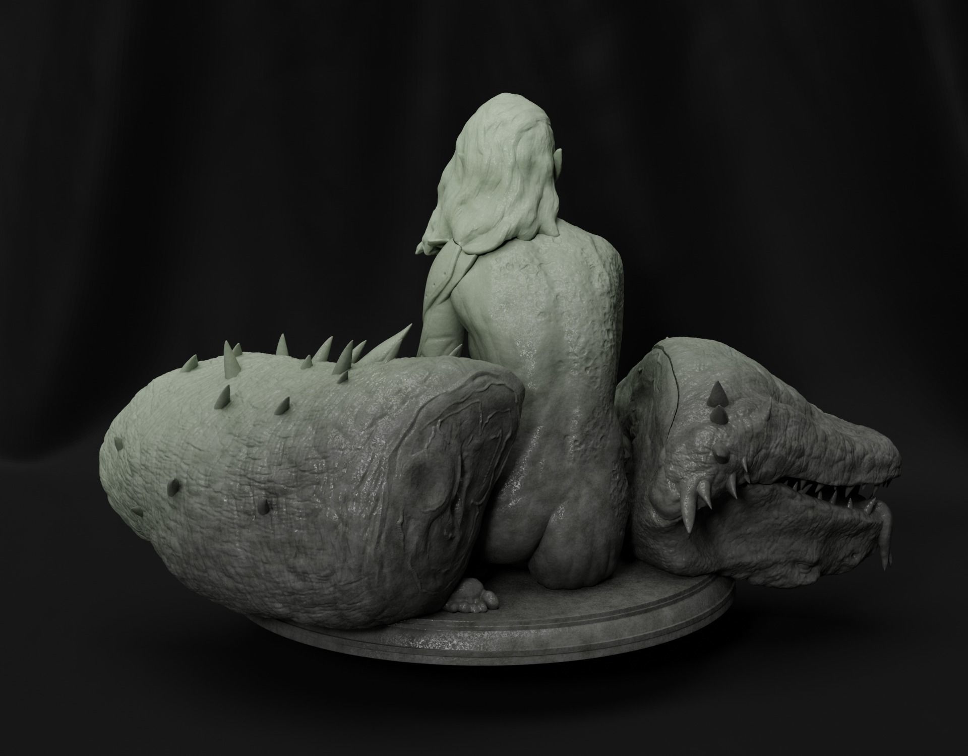 Female warrior with slain lizard 3D print model_3